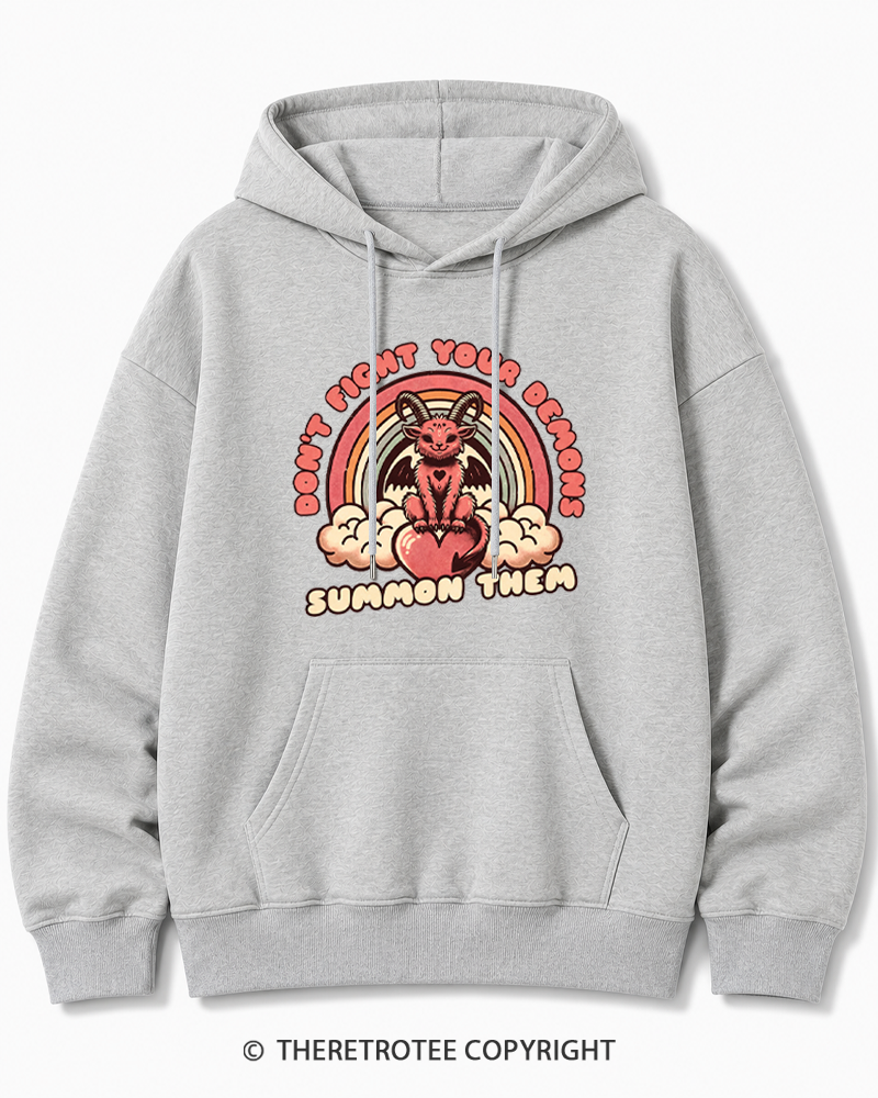TheRetroTee Don't Fight Your Demons Summon Them 1990s Cotton Hoodie