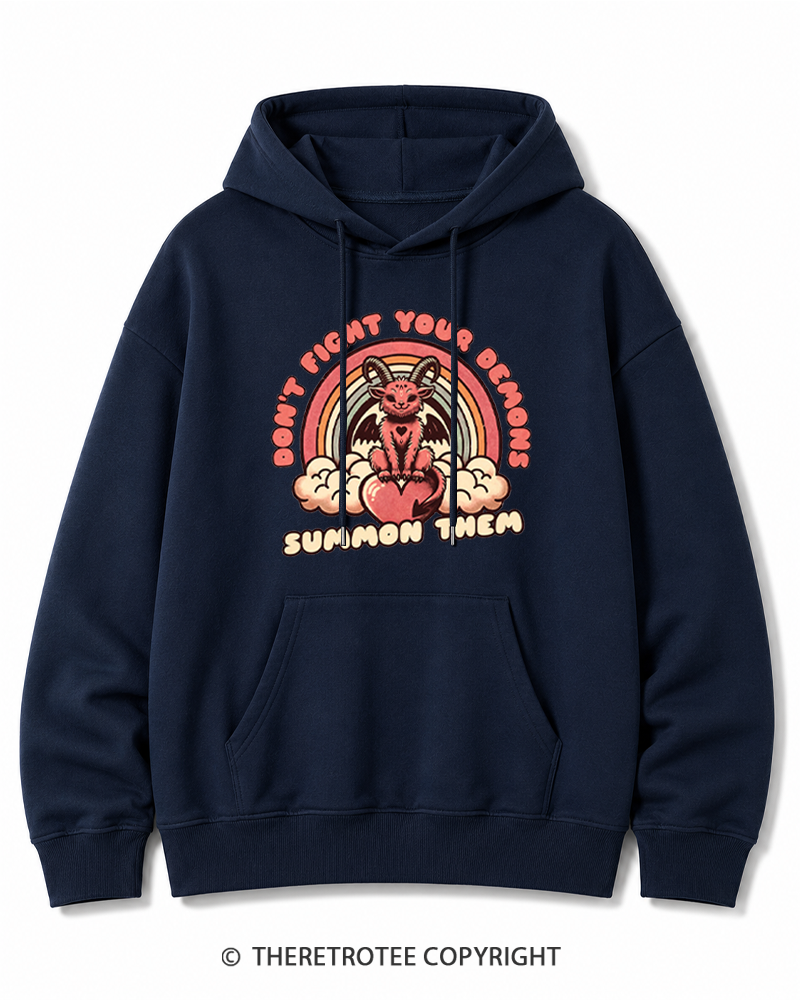 TheRetroTee Don't Fight Your Demons Summon Them 1990s Cotton Hoodie