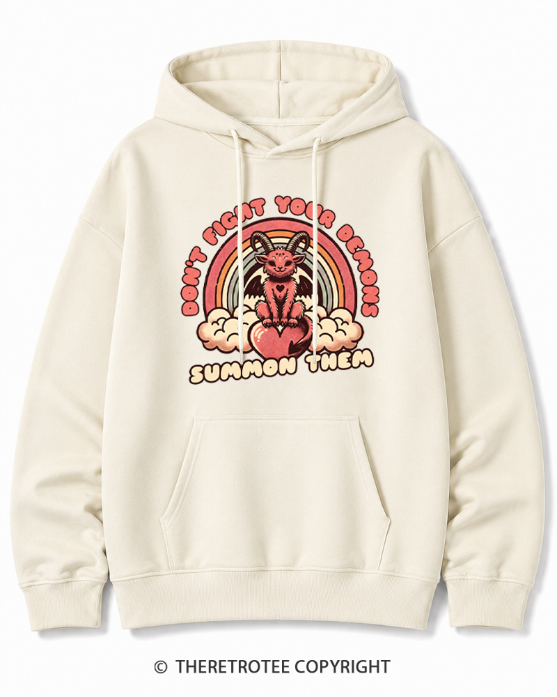 TheRetroTee Don't Fight Your Demons Summon Them 1990s Cotton Hoodie