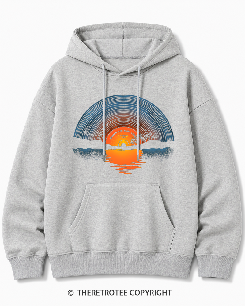 TheRetroTee Sunset vinyl Essential 1980s Cotton Hoodie