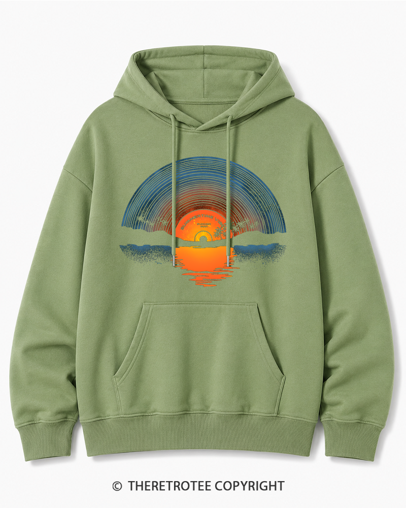 TheRetroTee Sunset vinyl Essential 1980s Cotton Hoodie