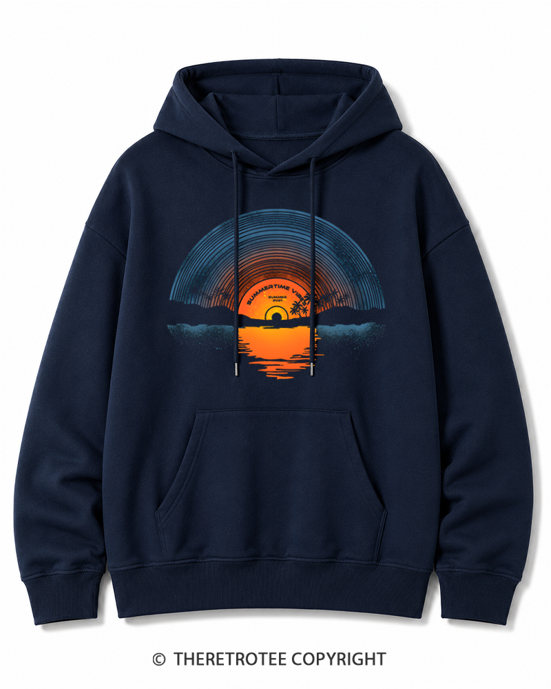 TheRetroTee Sunset vinyl Essential 1980s Cotton Hoodie
