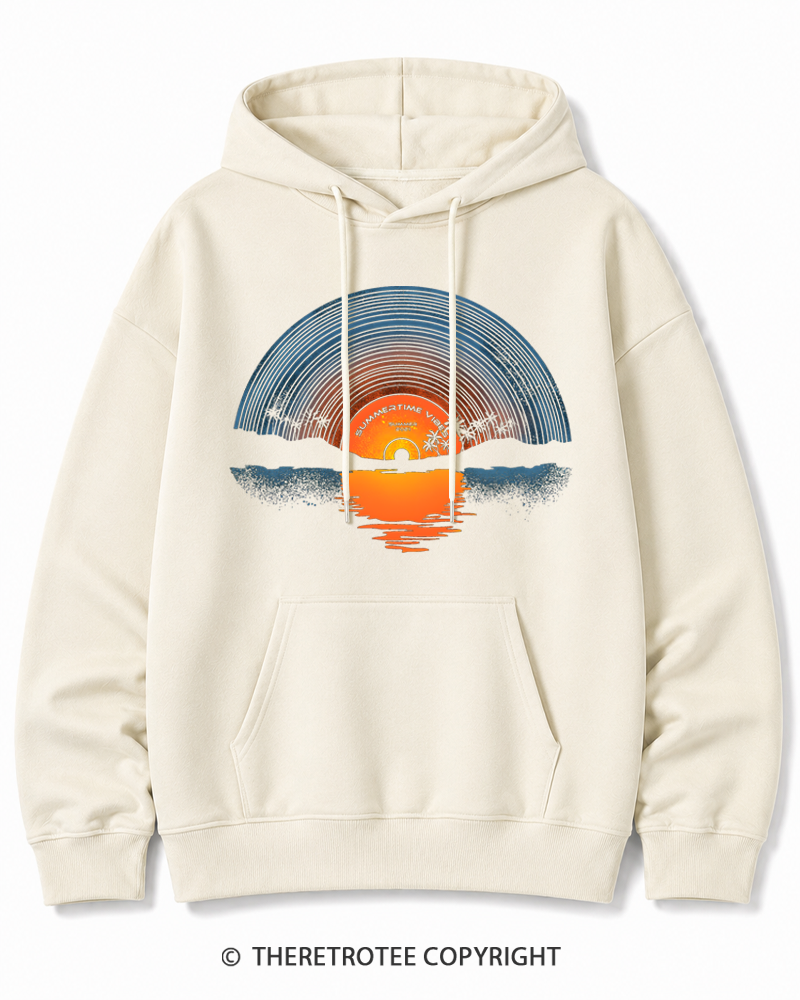 TheRetroTee Sunset vinyl Essential 1980s Cotton Hoodie