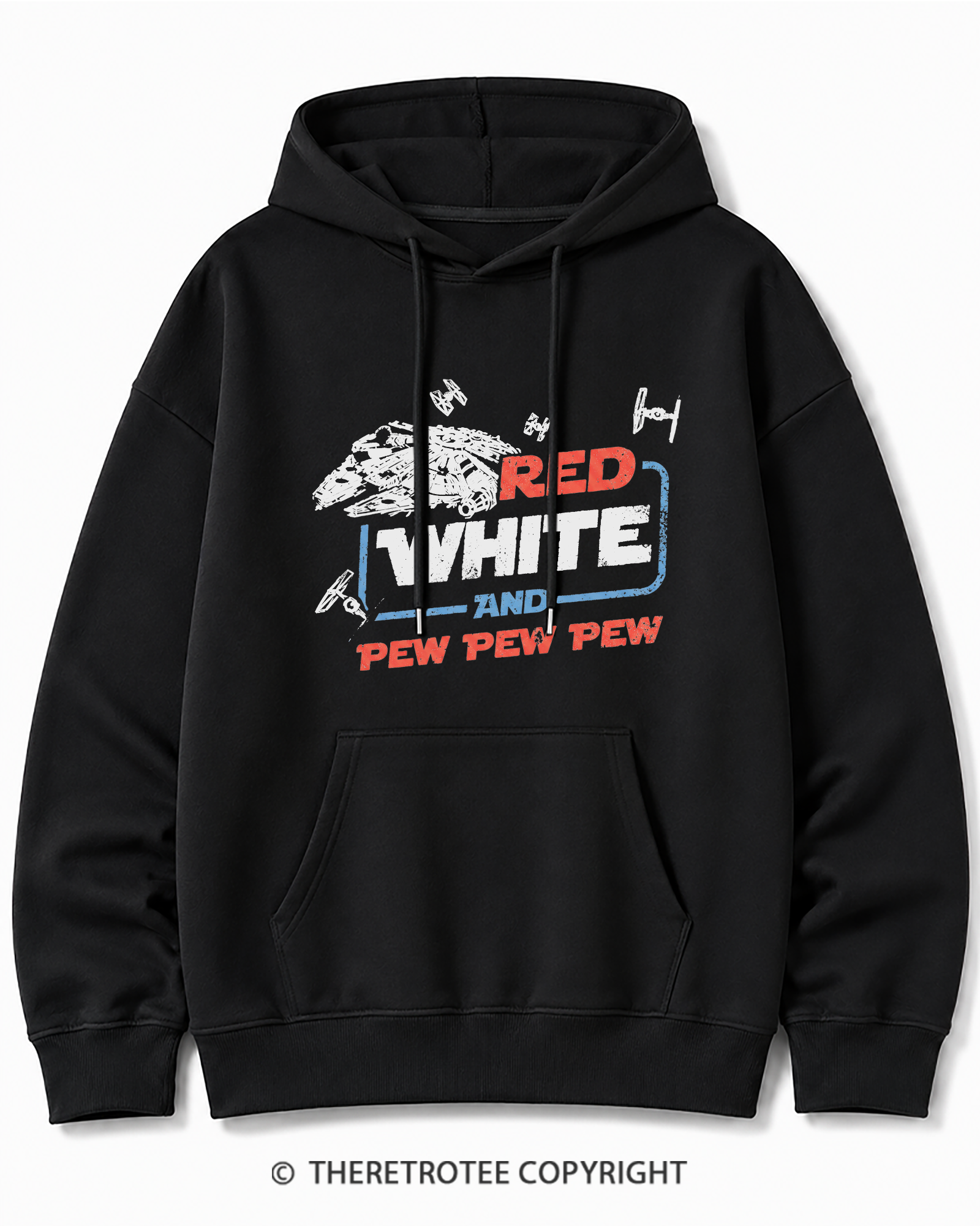 TheRetroTee Red White And Pew Pew Pew 1980s Cotton Hoodie