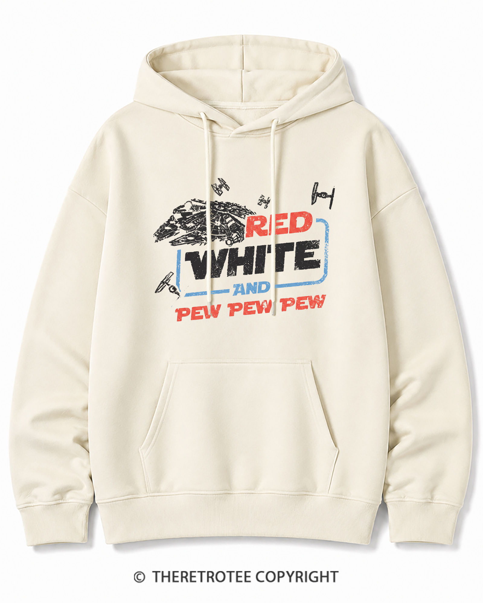 TheRetroTee Red White And Pew Pew Pew 1980s Cotton Hoodie