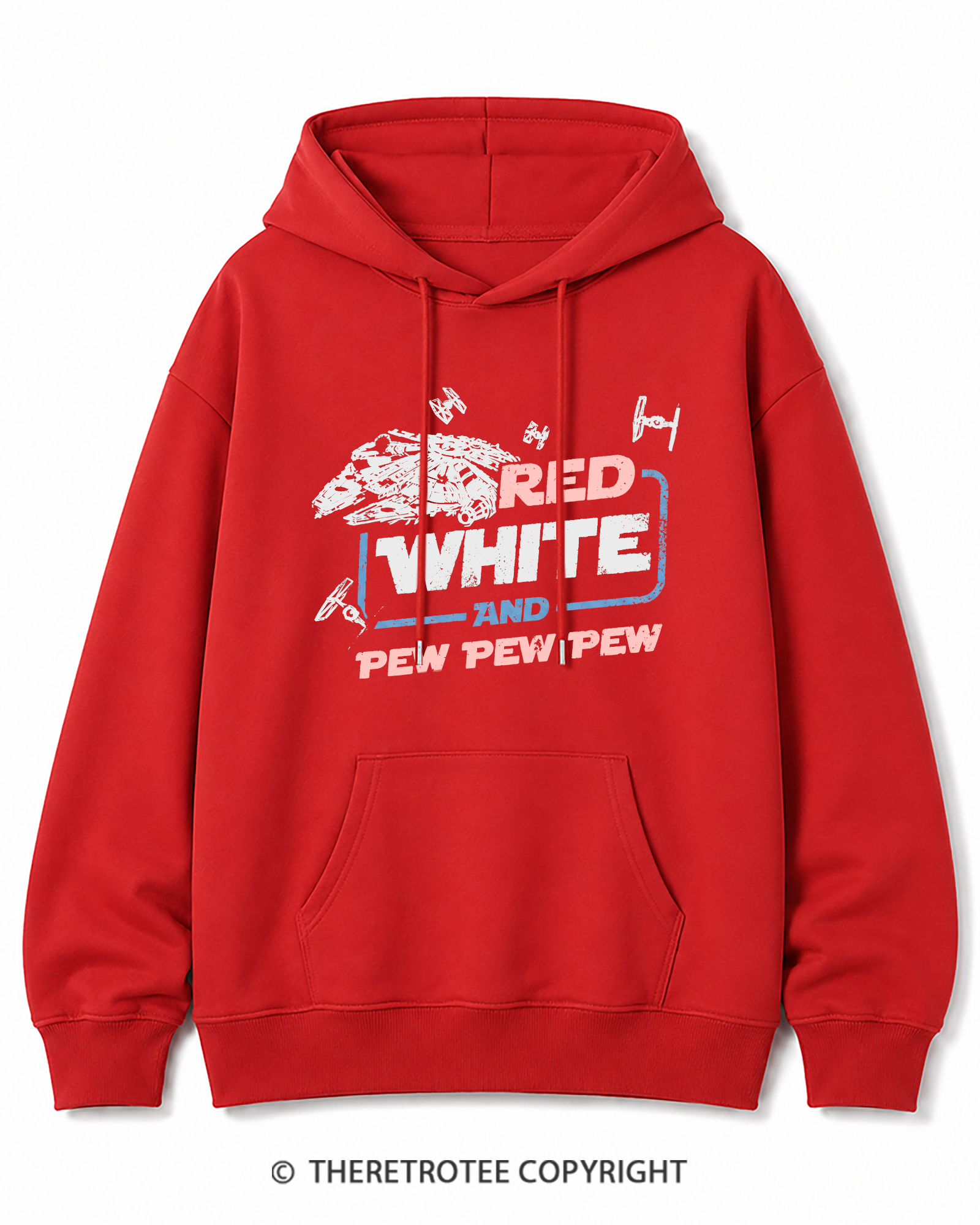 TheRetroTee Red White And Pew Pew Pew 1980s Cotton Hoodie