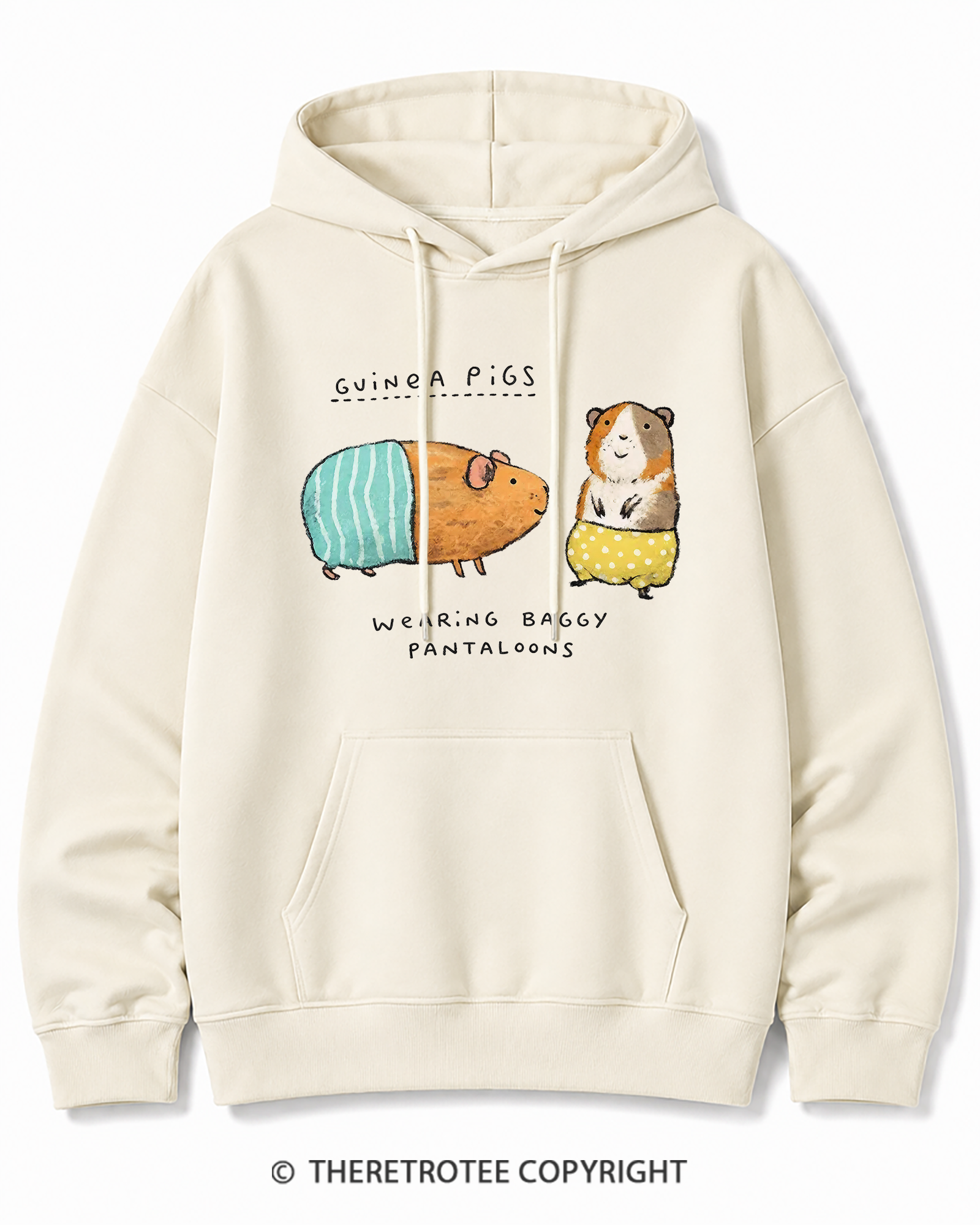 TheRetroTee Vintage Cute Guinea Pig Whimsical Cotton Hoodie