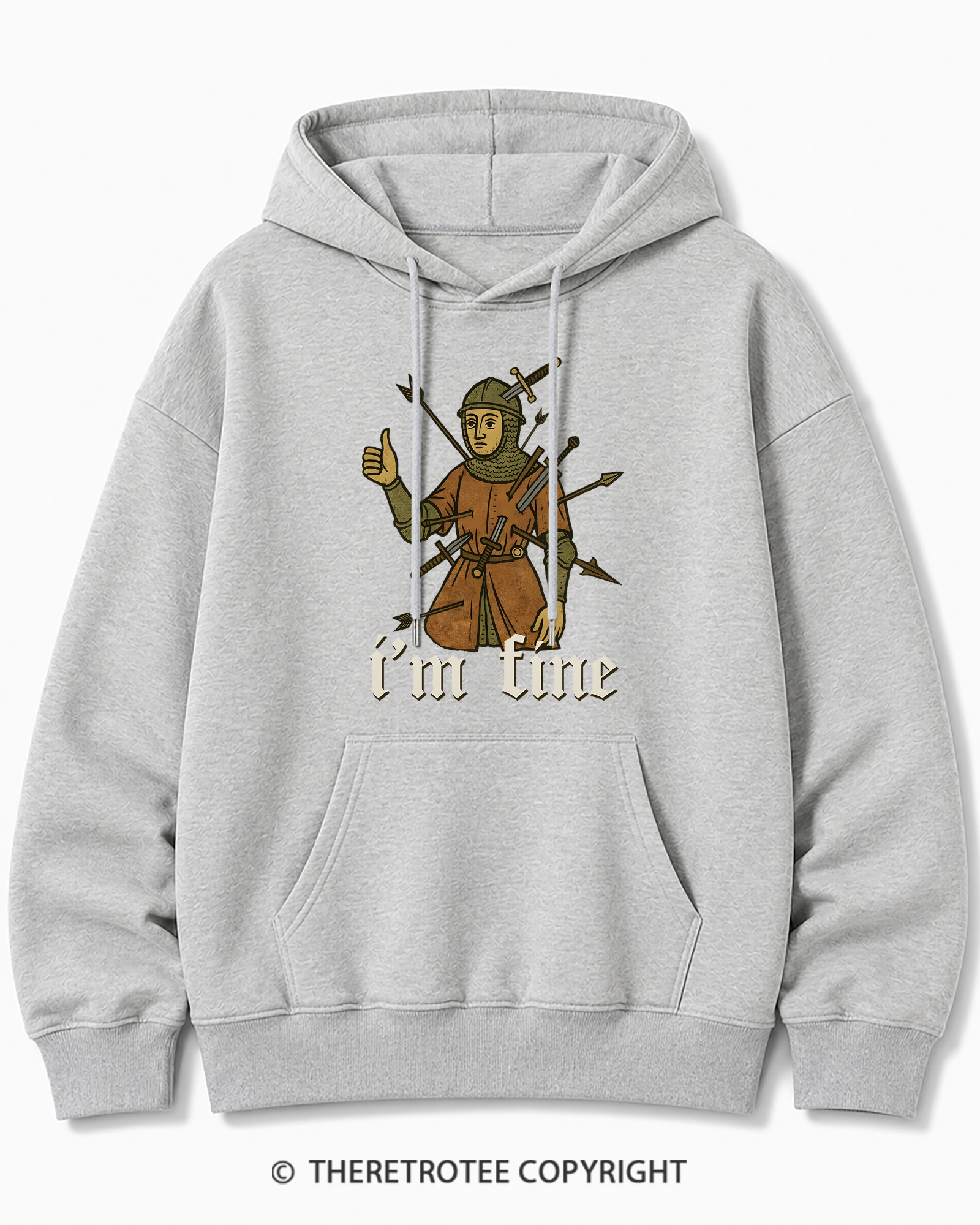 TheRetroTee Medieval Knight I’m Fine 1970s Cotton Hoodie