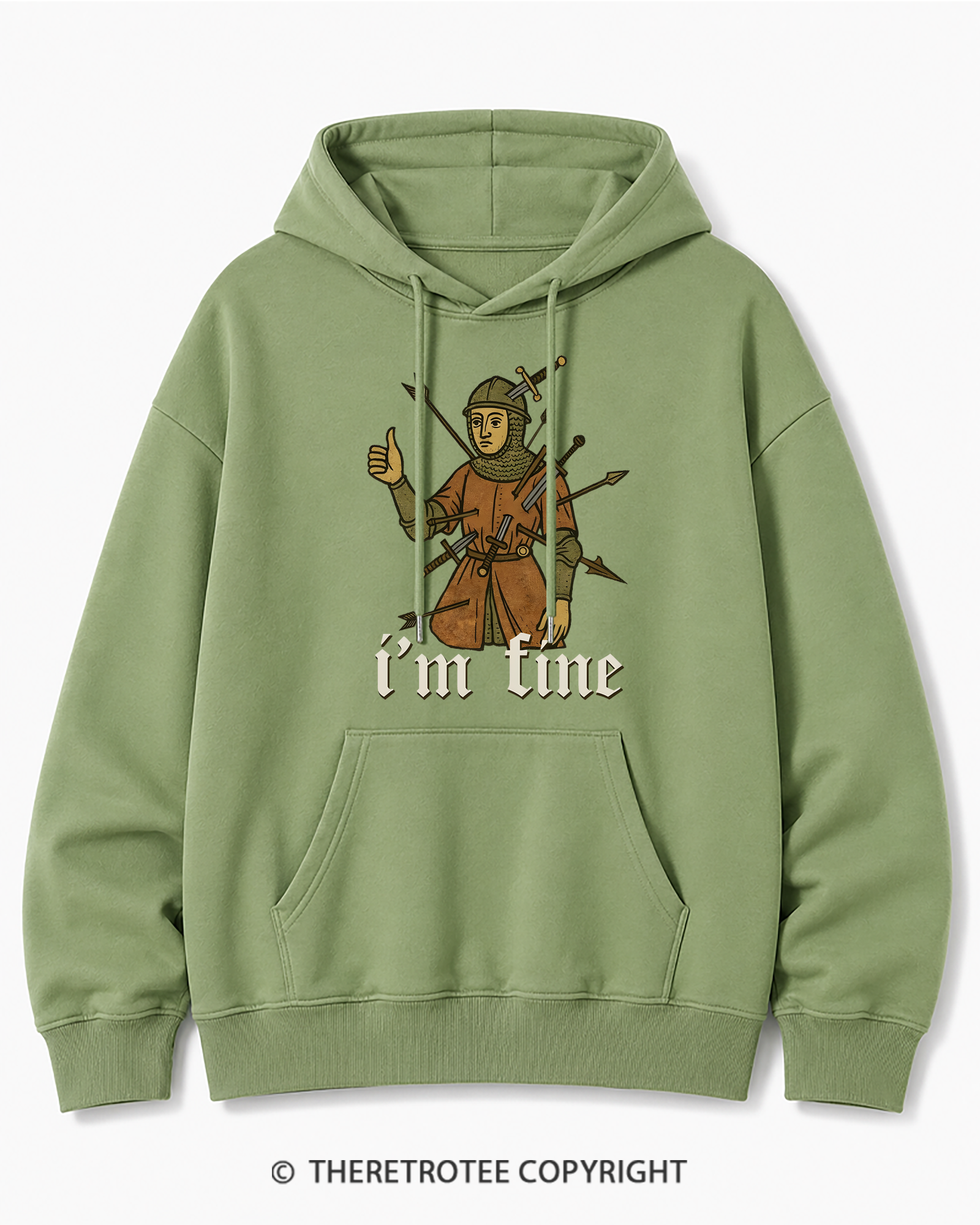 TheRetroTee Medieval Knight I’m Fine 1970s Cotton Hoodie