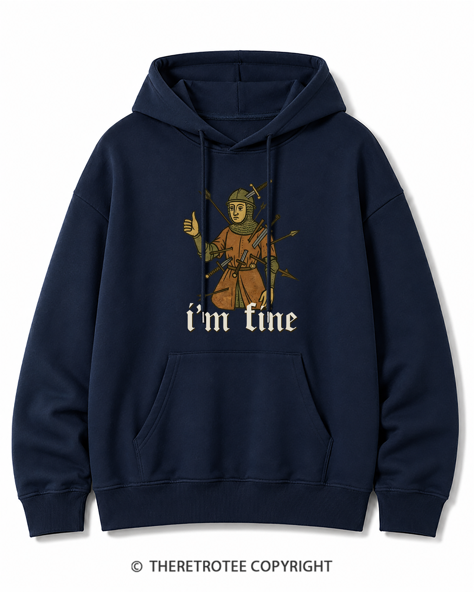 TheRetroTee Medieval Knight I’m Fine 1970s Cotton Hoodie