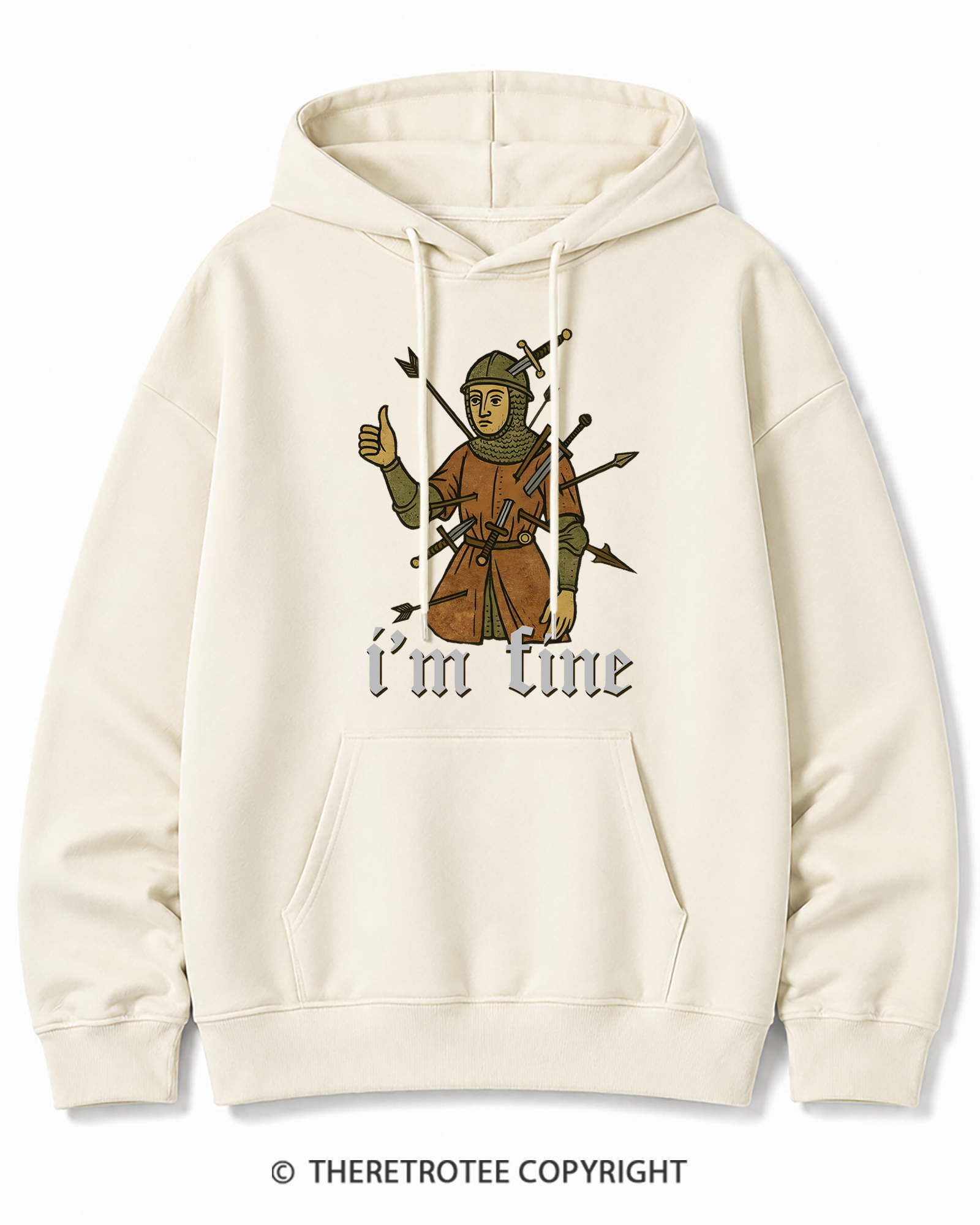 TheRetroTee Medieval Knight I’m Fine 1970s Cotton Hoodie