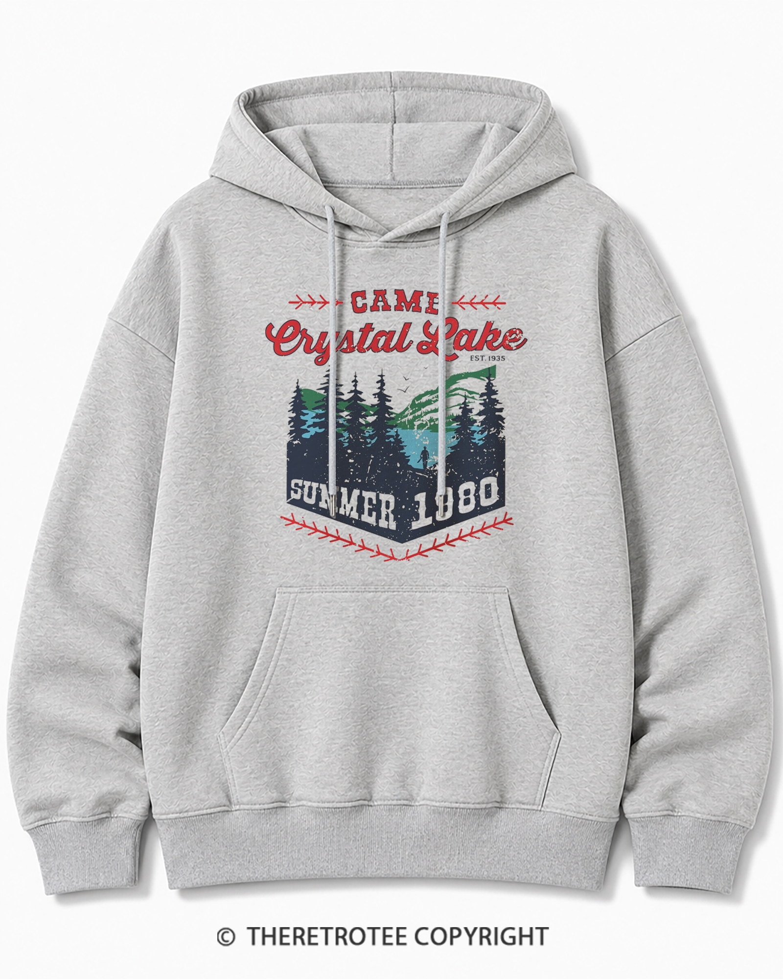 TheRetroTee 1980s Crystal Lake Camp Inspired Horror Cotton Hoodie