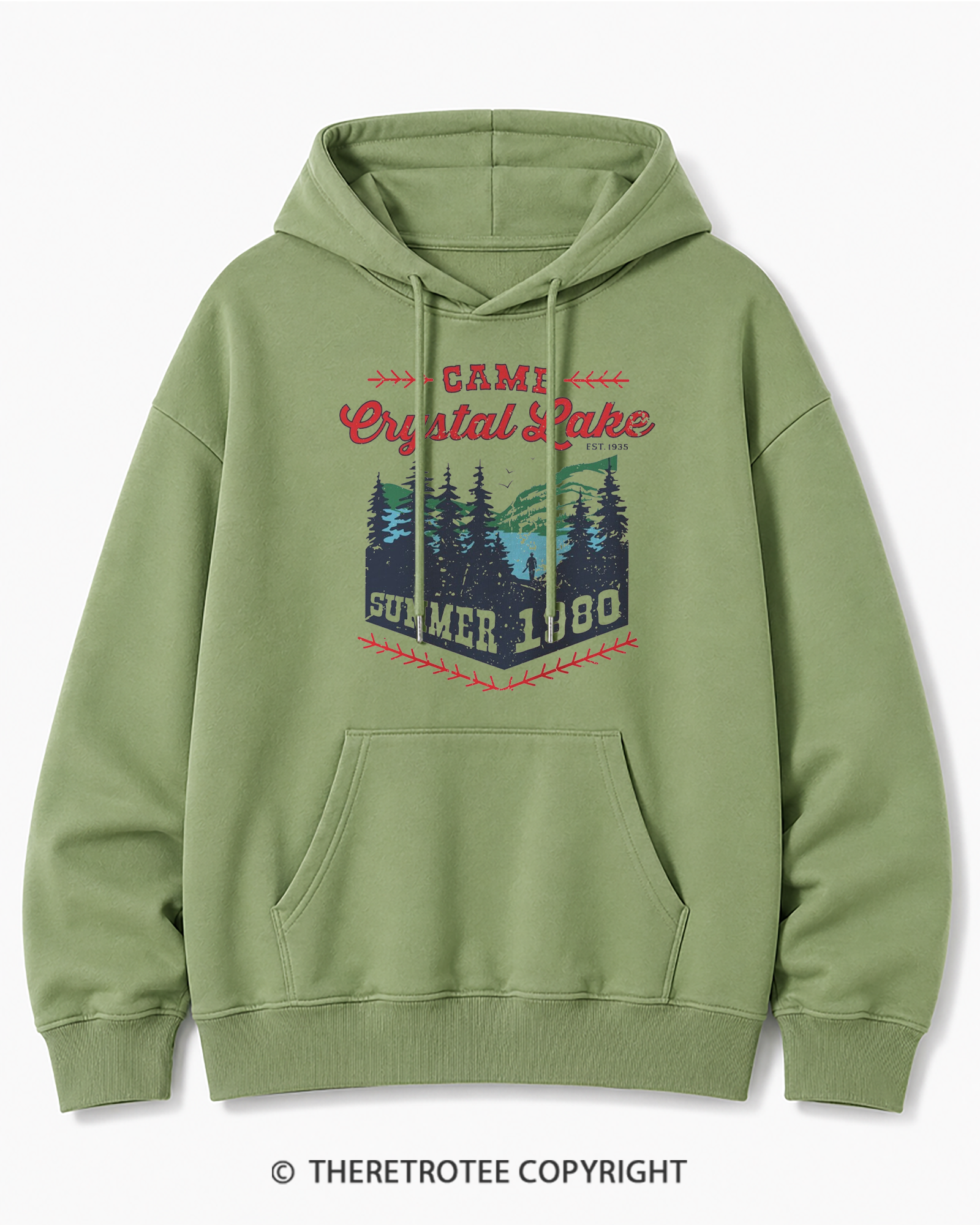 TheRetroTee 1980s Crystal Lake Camp Inspired Horror Cotton Hoodie