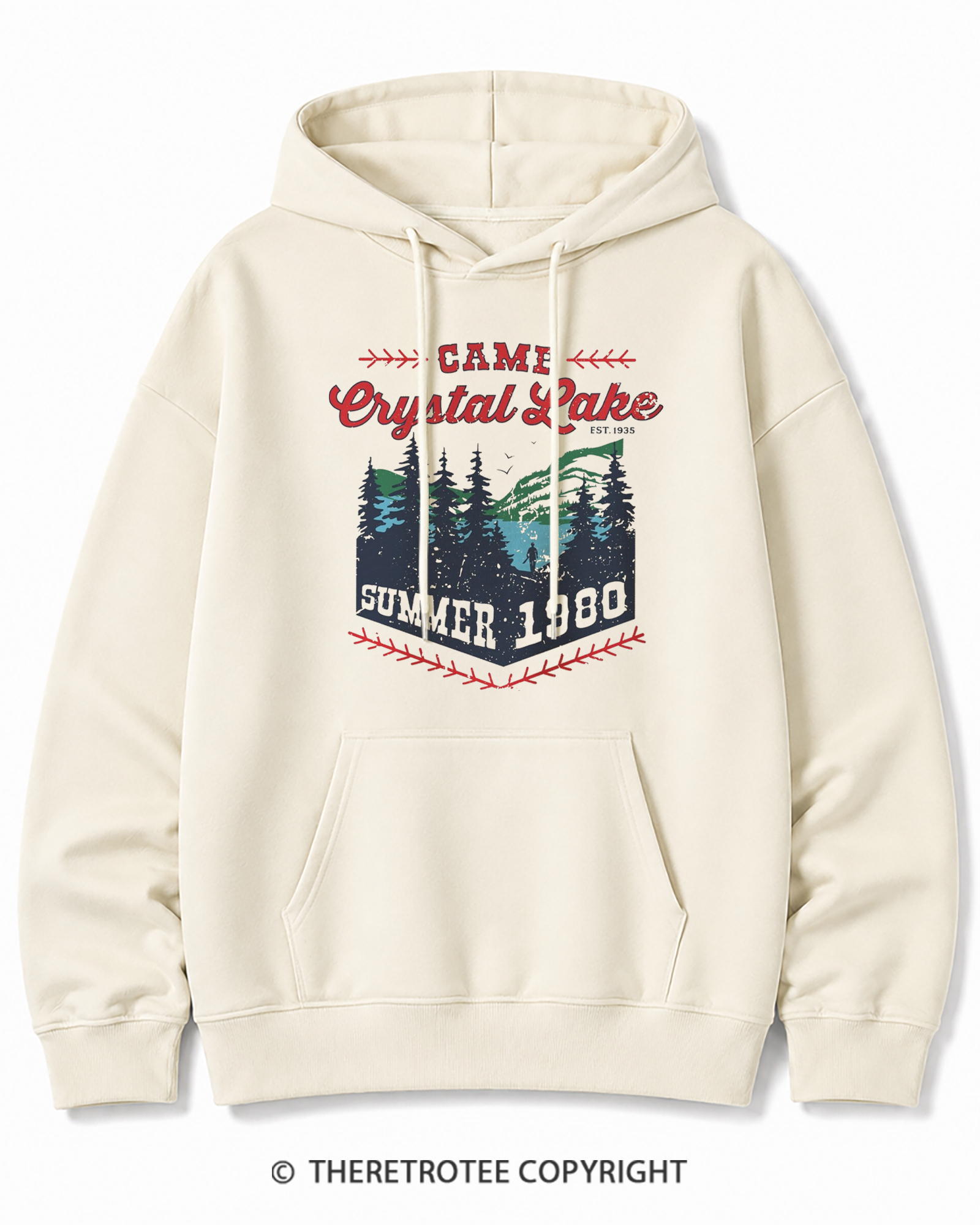 TheRetroTee 1980s Crystal Lake Camp Inspired Horror Cotton Hoodie