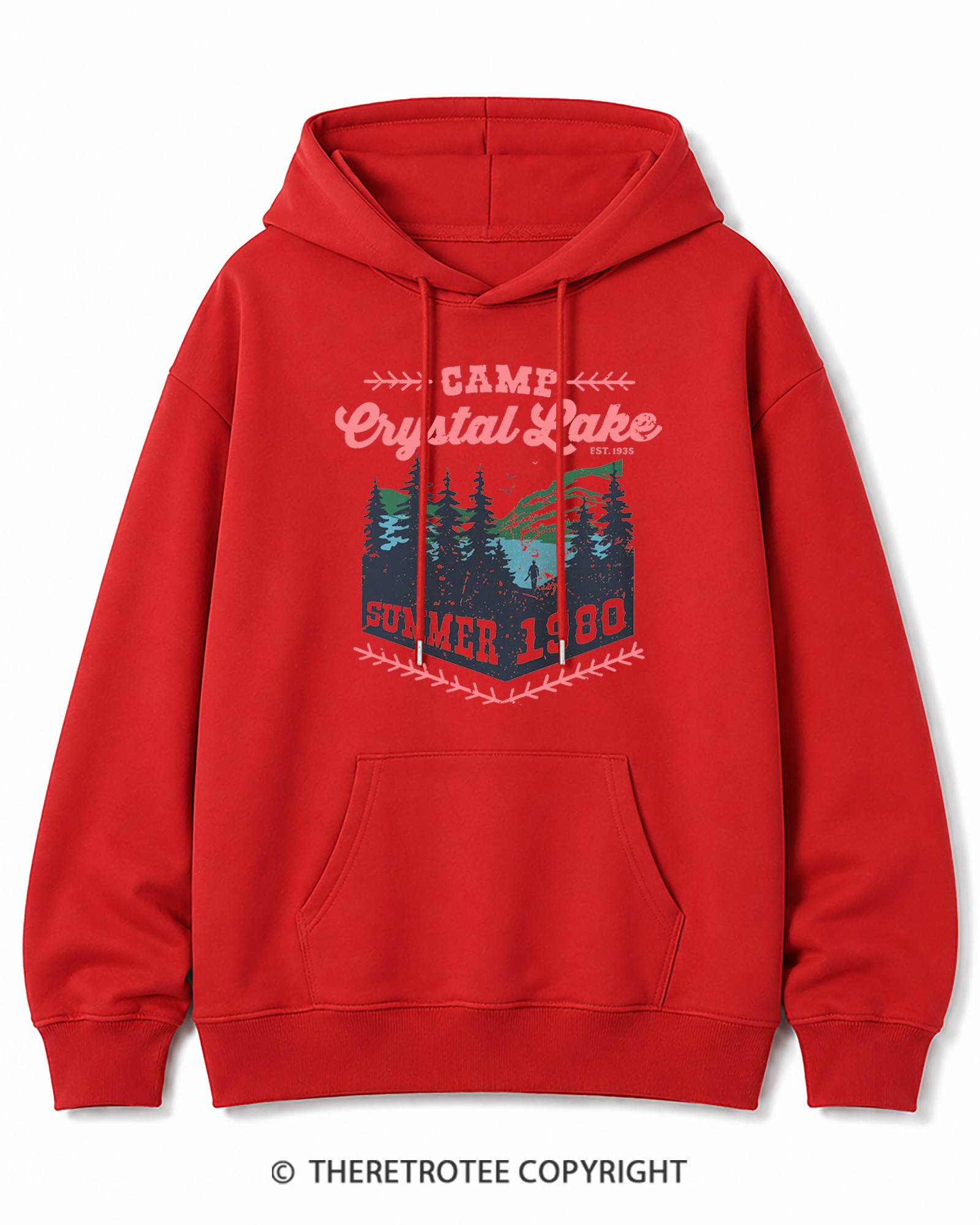 TheRetroTee 1980s Crystal Lake Camp Inspired Horror Cotton Hoodie