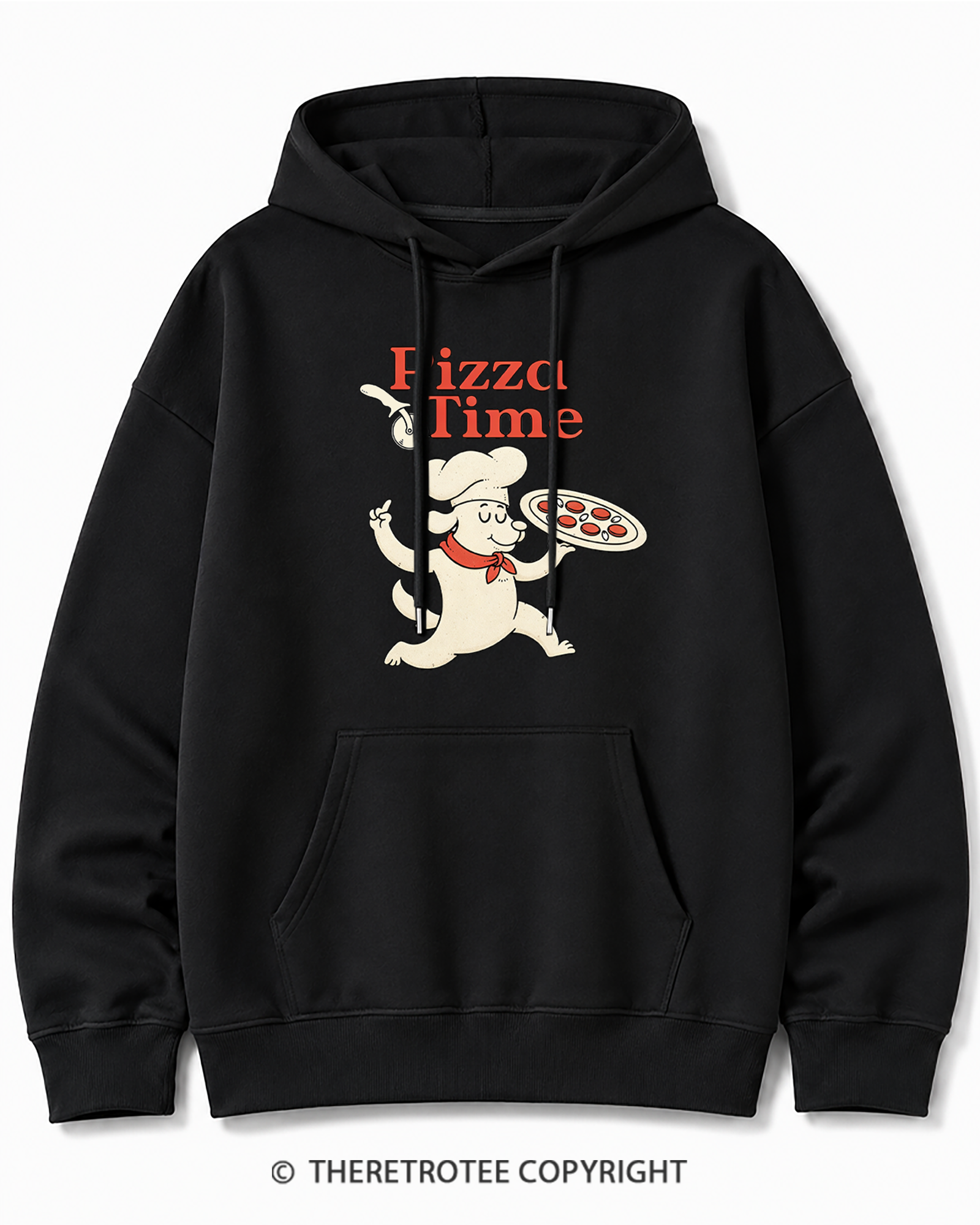 TheRetroTee Happy Dog Pizza Time 1970s Cotton Hoodie