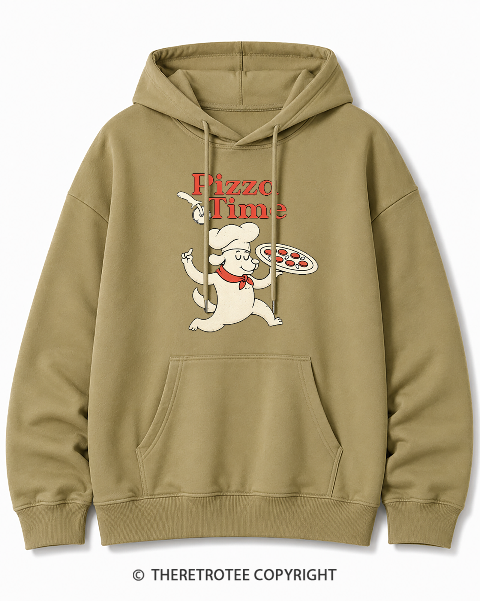 TheRetroTee Happy Dog Pizza Time 1970s Cotton Hoodie