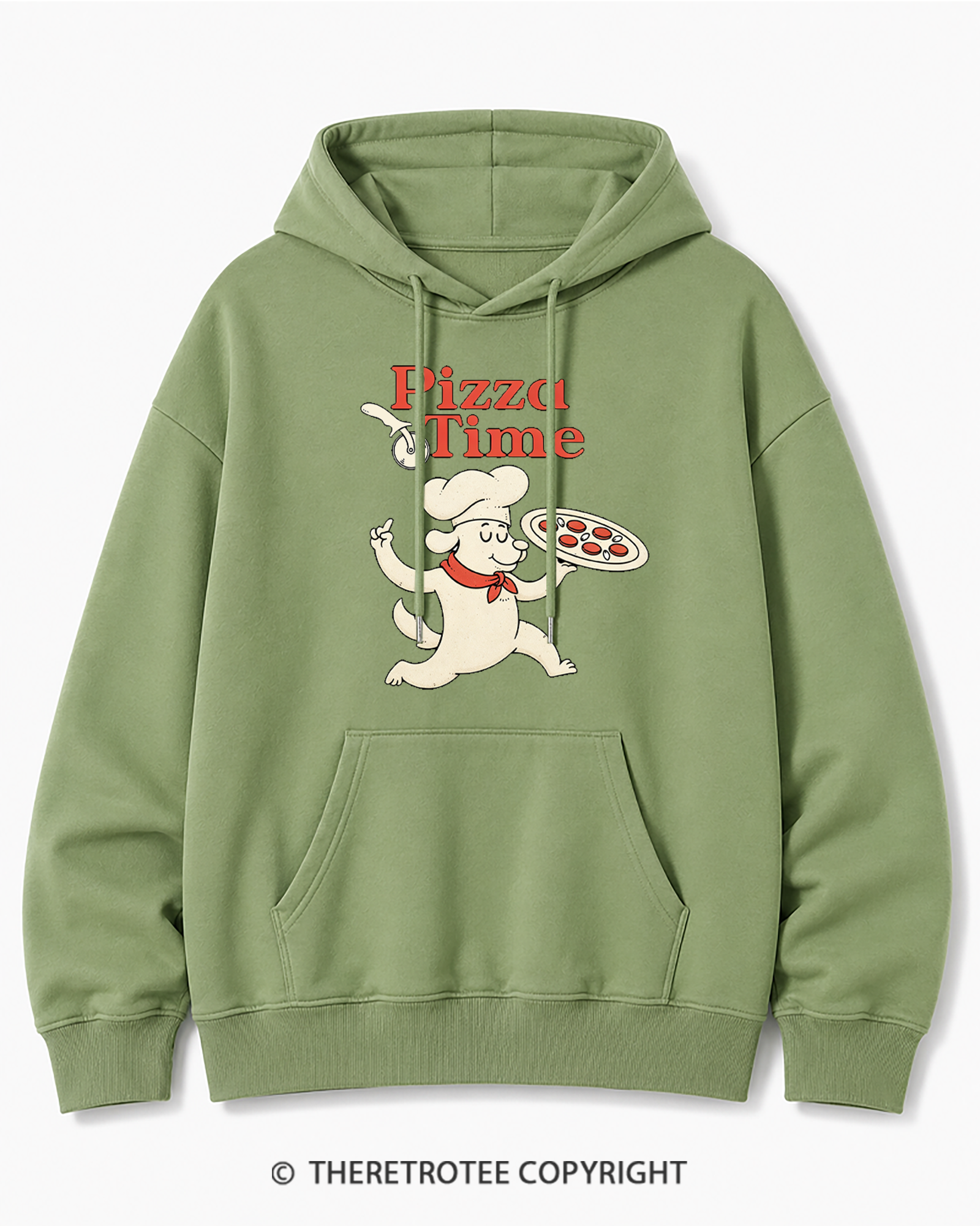 TheRetroTee Happy Dog Pizza Time 1970s Cotton Hoodie