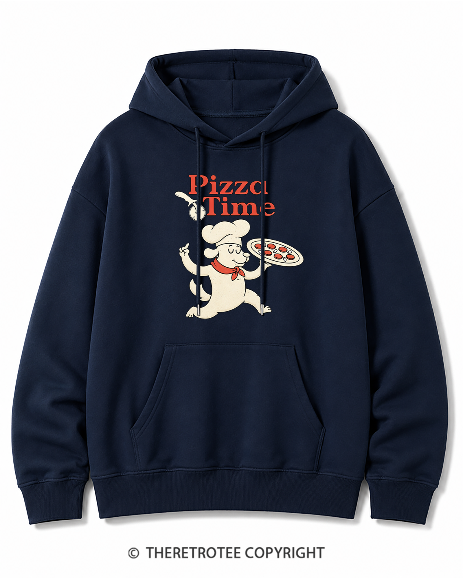 TheRetroTee Happy Dog Pizza Time 1970s Cotton Hoodie