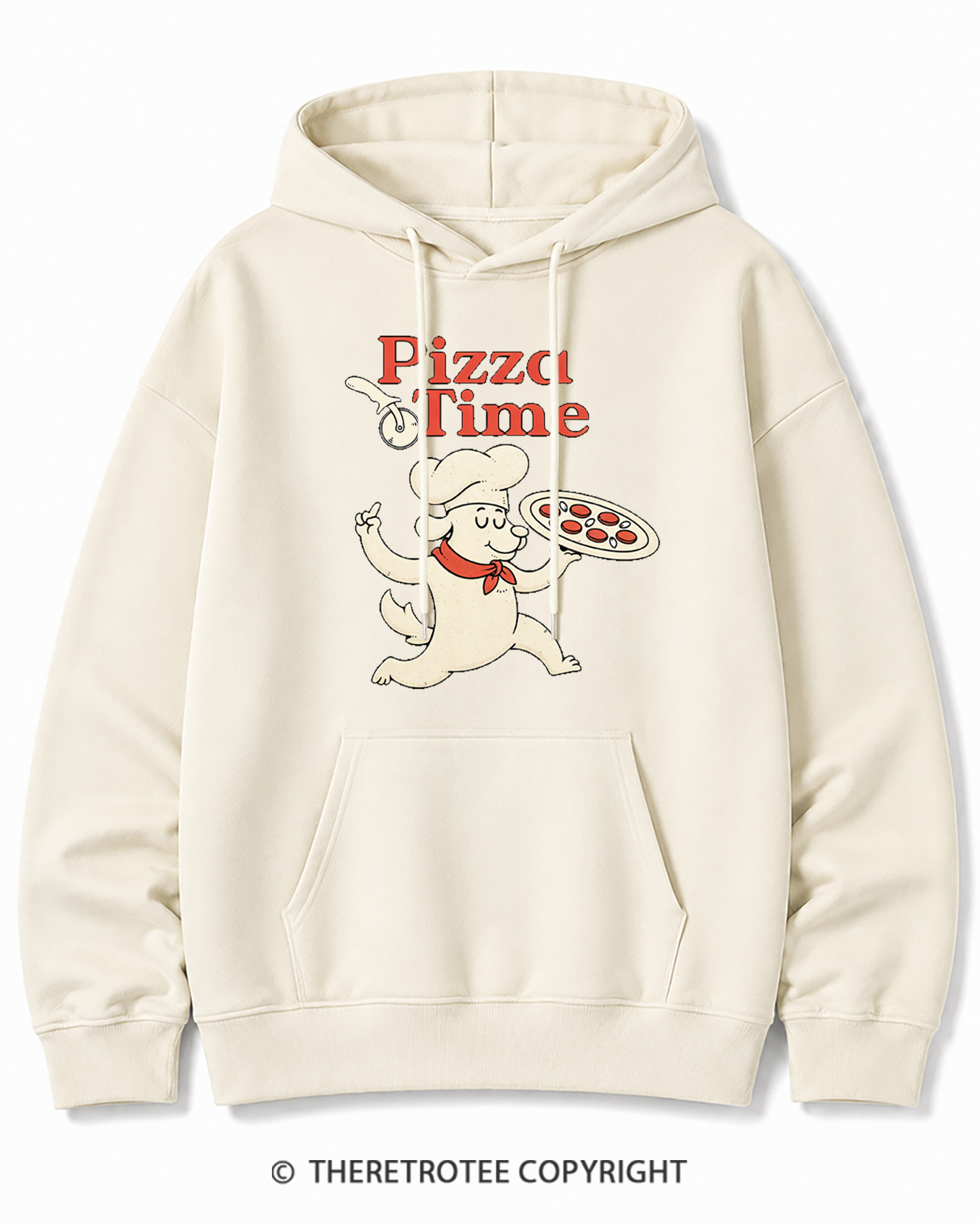 TheRetroTee Happy Dog Pizza Time 1970s Cotton Hoodie
