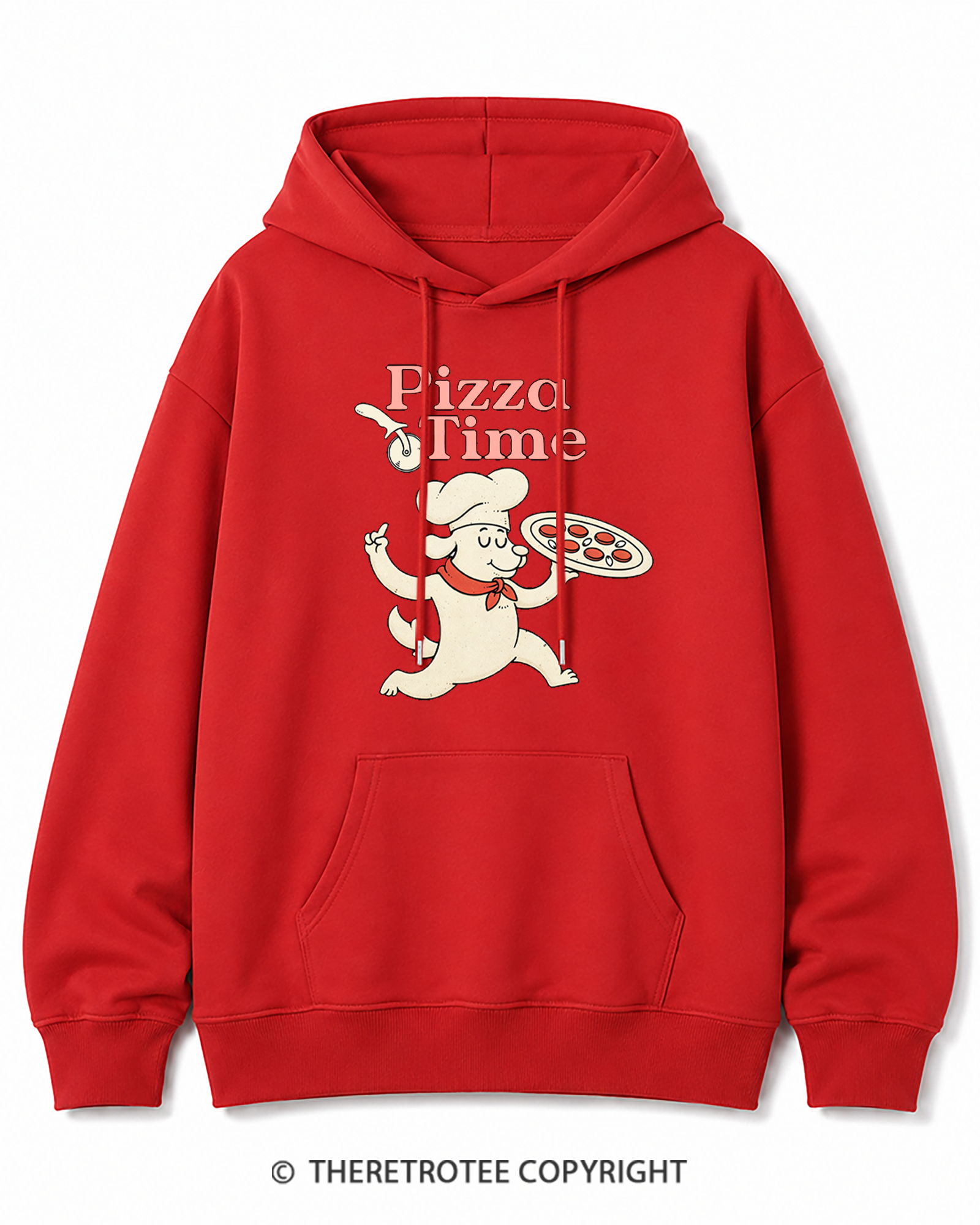 TheRetroTee Happy Dog Pizza Time 1970s Cotton Hoodie