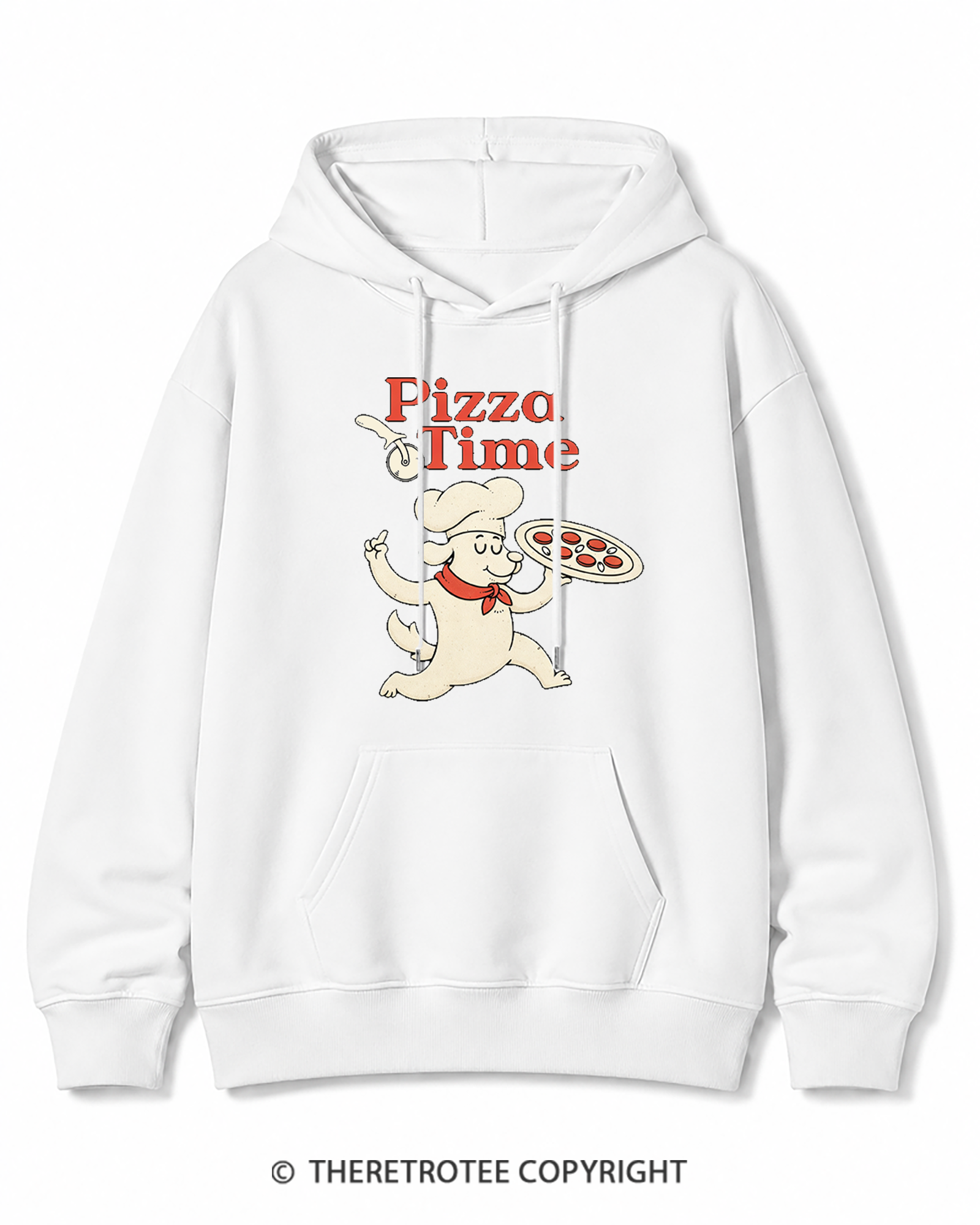 TheRetroTee Happy Dog Pizza Time 1970s Cotton Hoodie