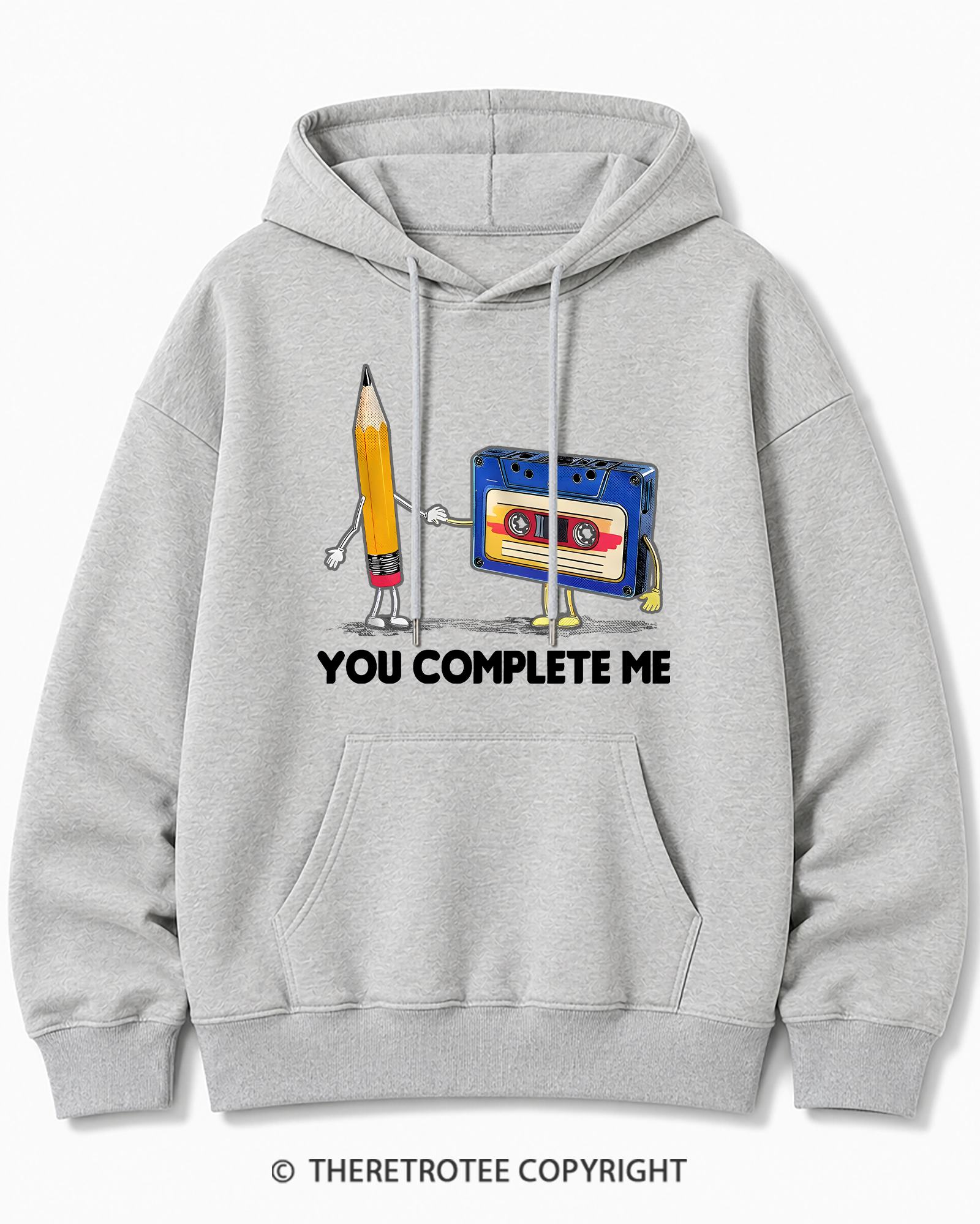 TheRetroTee You Complete Me Pencil & Cassette 1980s Cotton Hoodie