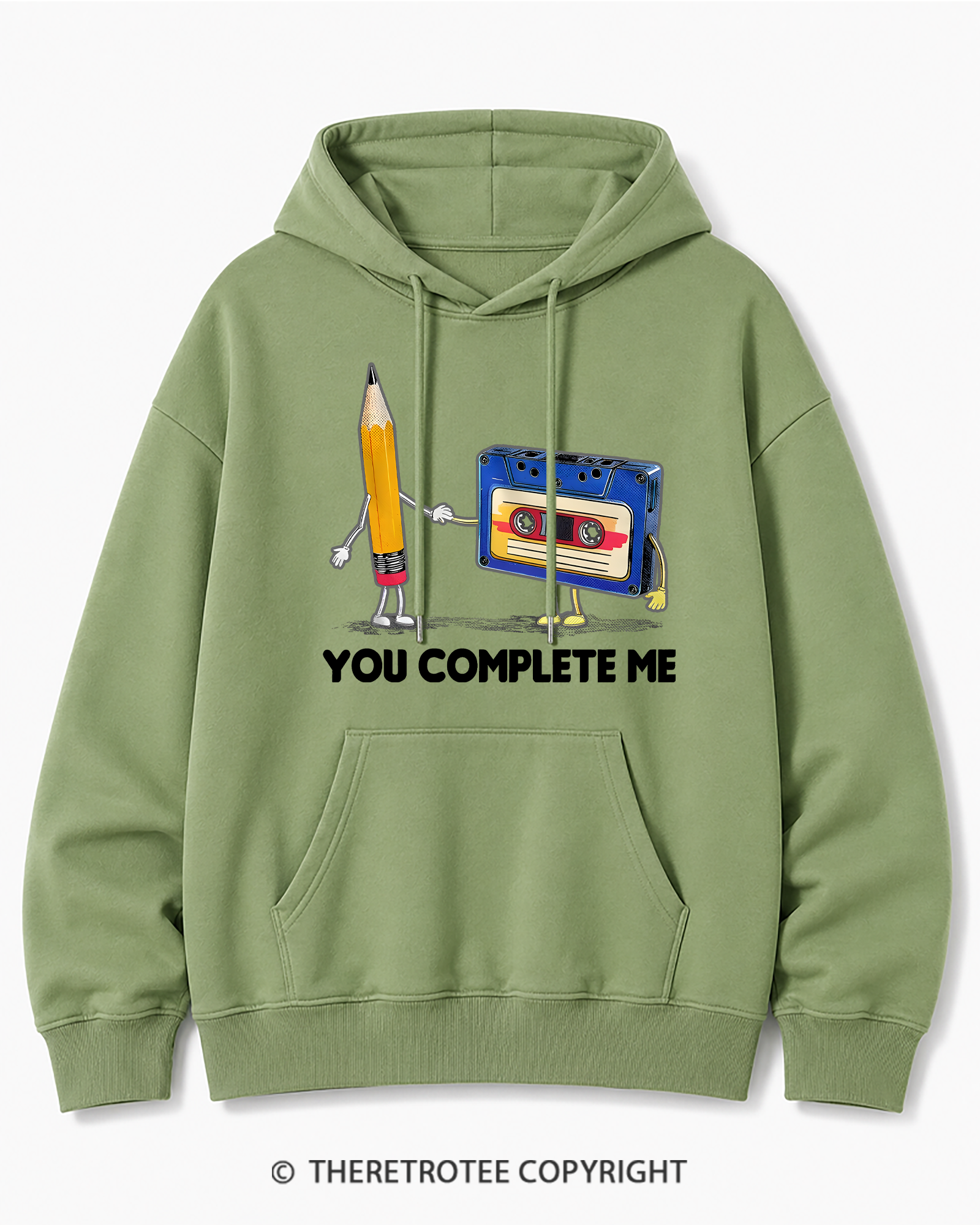 TheRetroTee You Complete Me Pencil & Cassette 1980s Cotton Hoodie