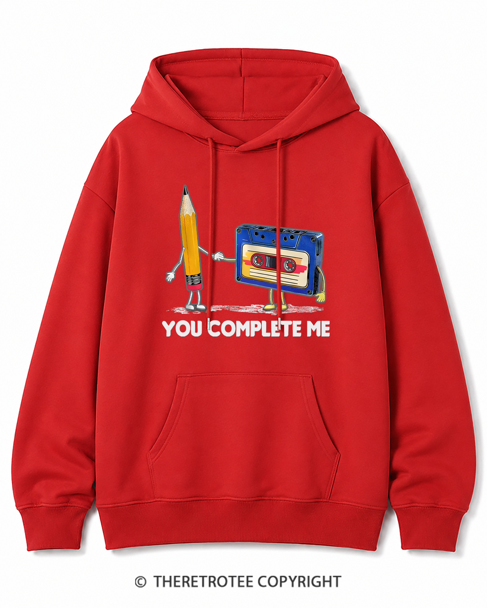 TheRetroTee You Complete Me Pencil & Cassette 1980s Cotton Hoodie