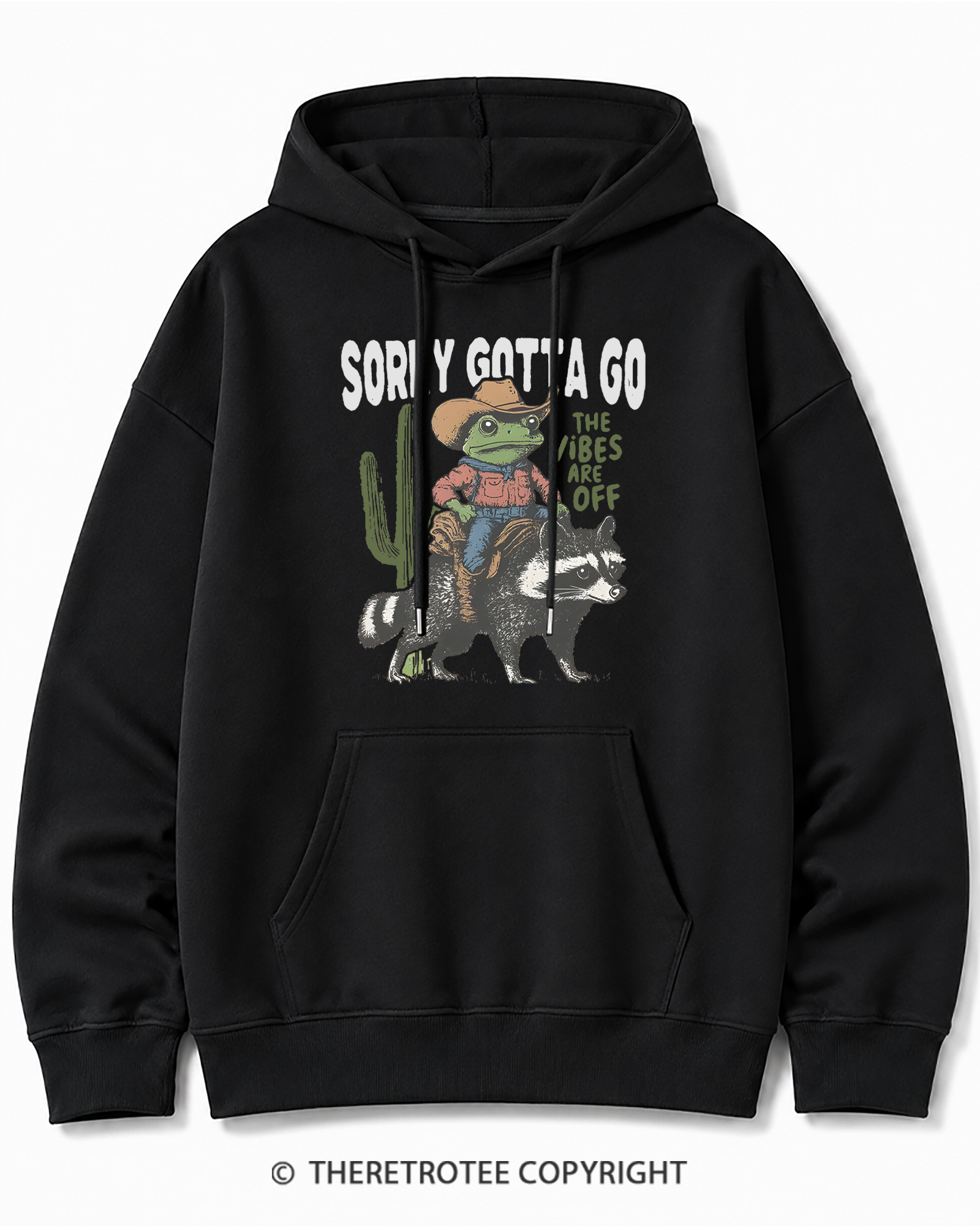 TheRetroTee 1890s Style Cowboy Frog Riding Raccoon Cotton Hoodie