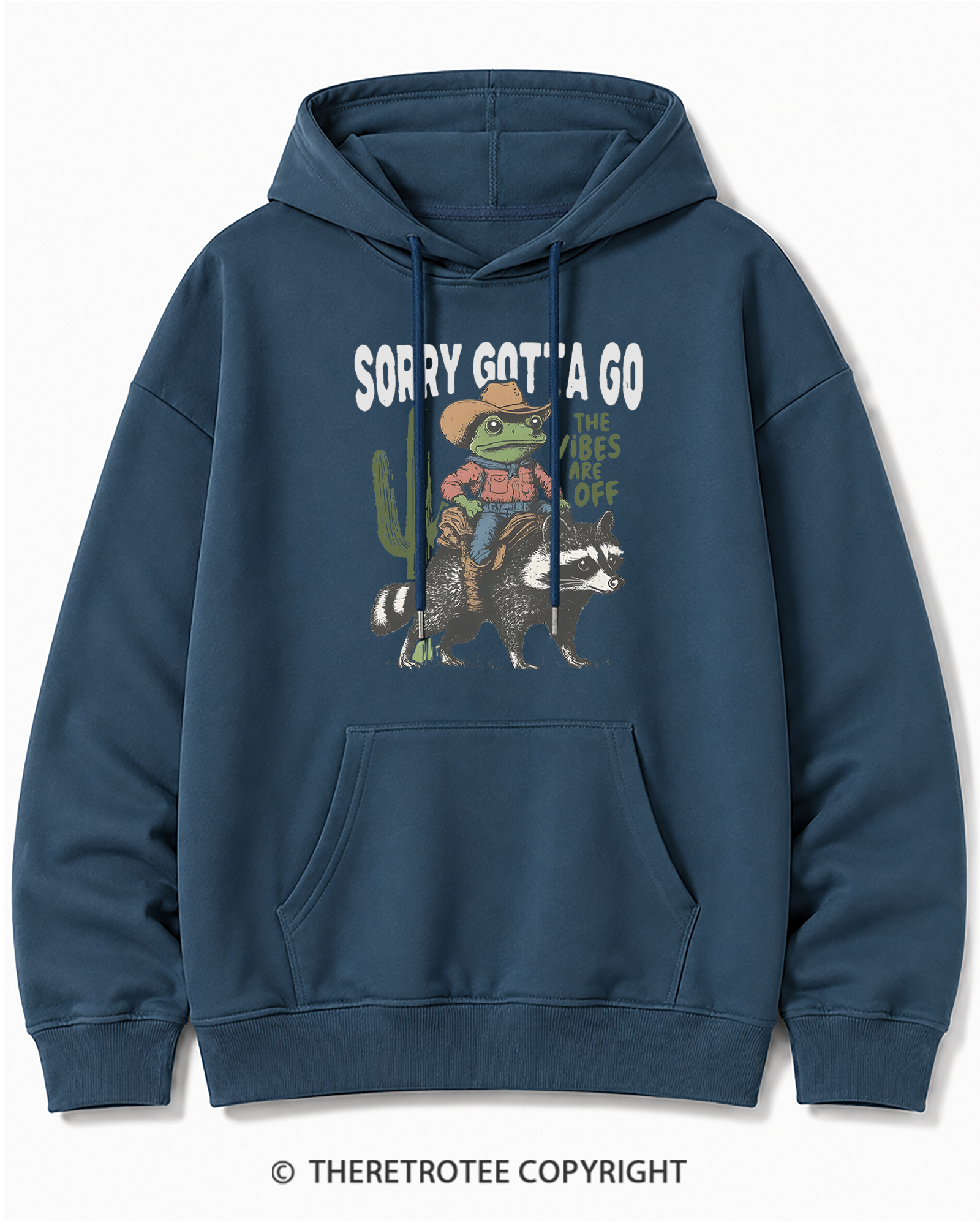 TheRetroTee 1890s Style Cowboy Frog Riding Raccoon Cotton Hoodie