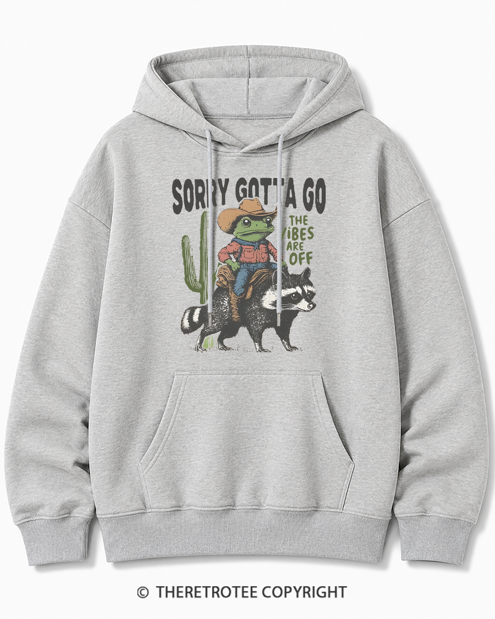 TheRetroTee 1890s Style Cowboy Frog Riding Raccoon Cotton Hoodie