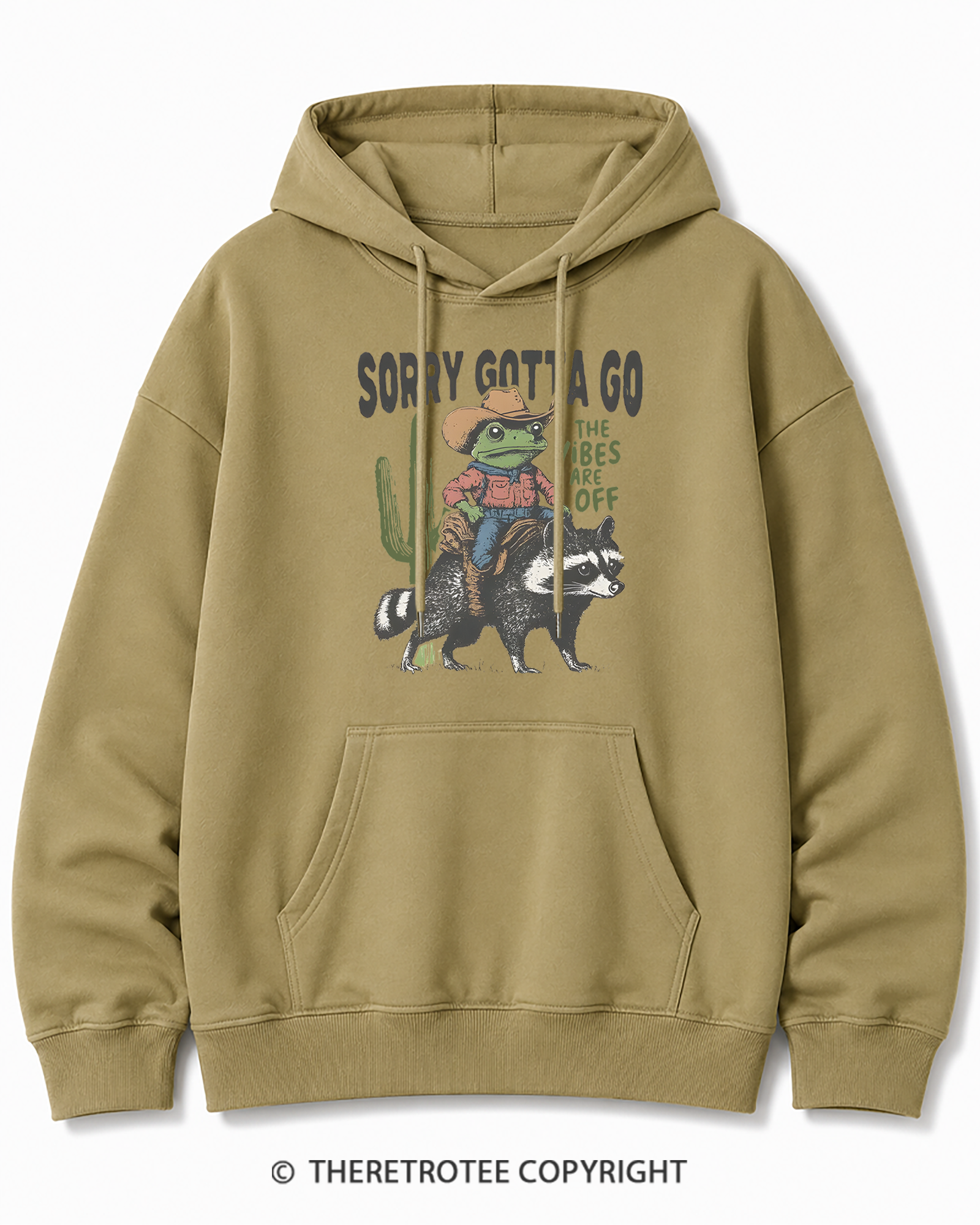 TheRetroTee 1890s Style Cowboy Frog Riding Raccoon Cotton Hoodie