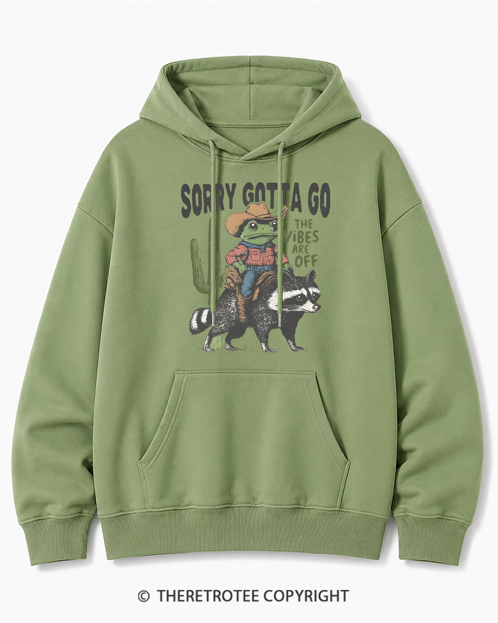 TheRetroTee 1890s Style Cowboy Frog Riding Raccoon Cotton Hoodie