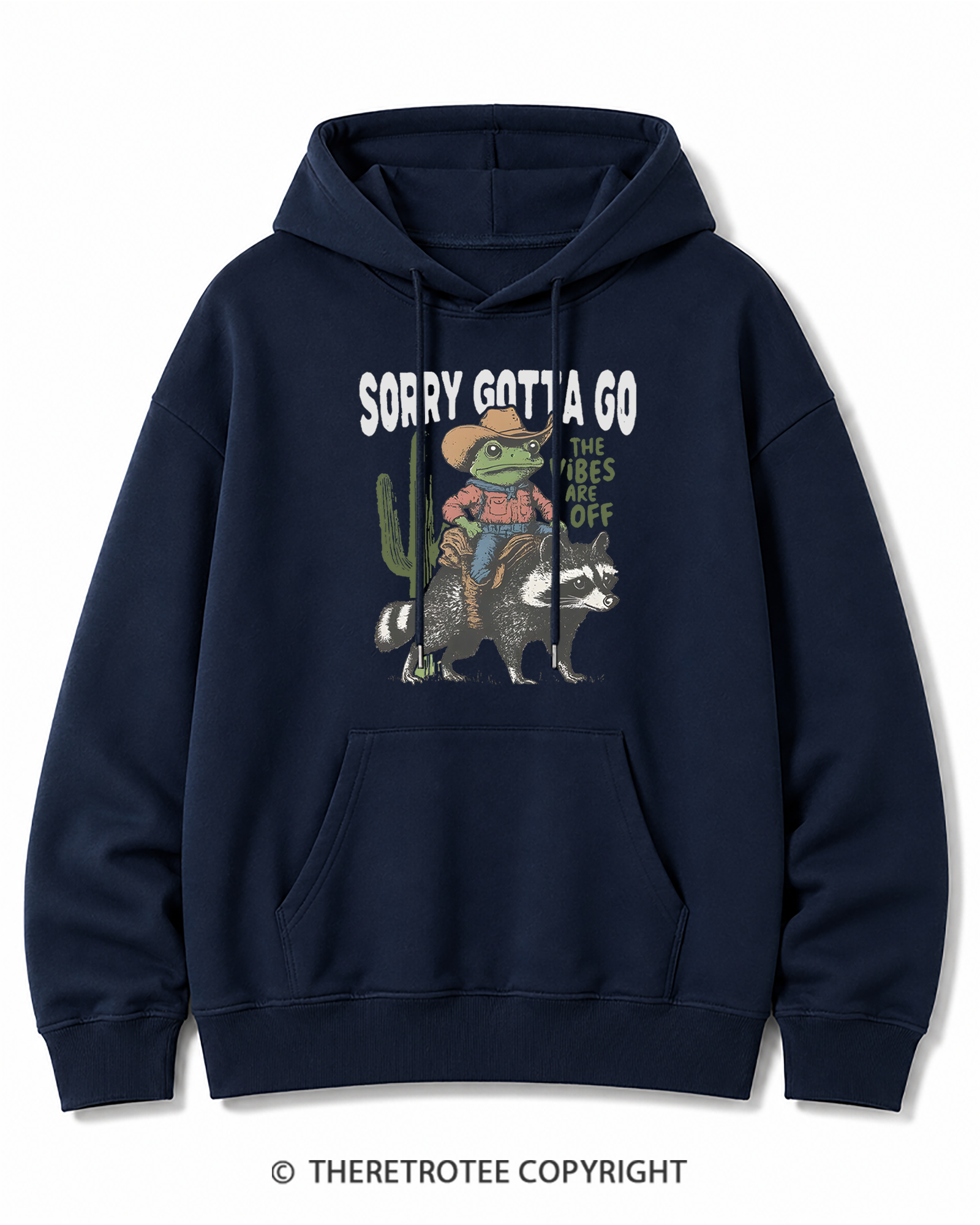 TheRetroTee 1890s Style Cowboy Frog Riding Raccoon Cotton Hoodie