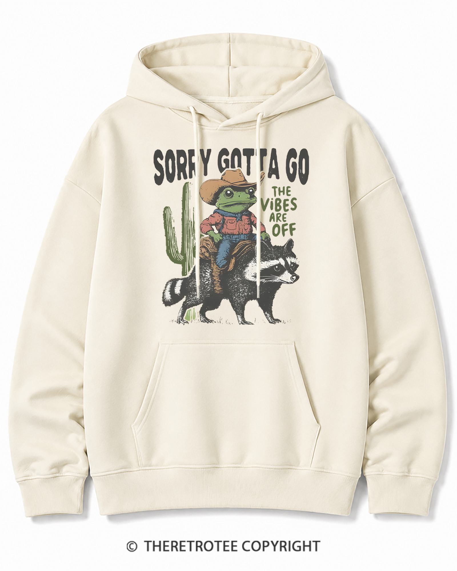 TheRetroTee 1890s Style Cowboy Frog Riding Raccoon Cotton Hoodie