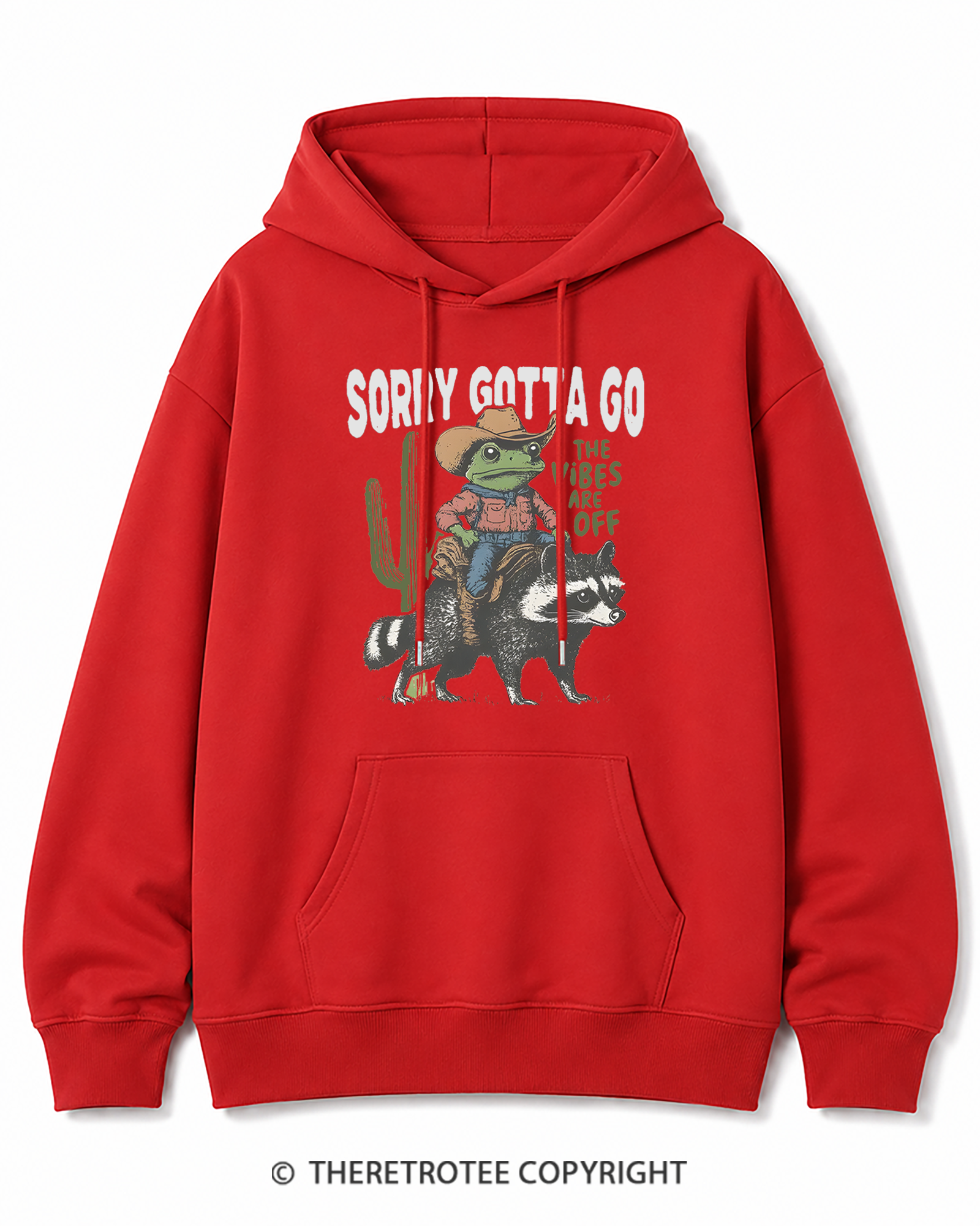 TheRetroTee 1890s Style Cowboy Frog Riding Raccoon Cotton Hoodie