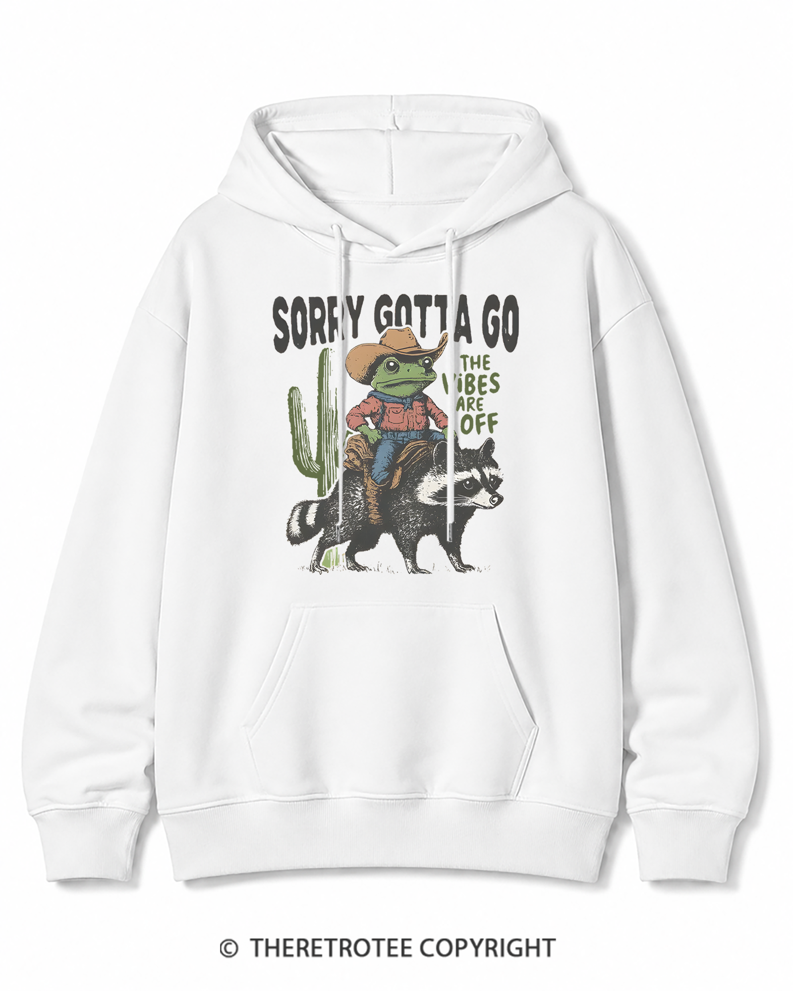 TheRetroTee 1890s Style Cowboy Frog Riding Raccoon Cotton Hoodie