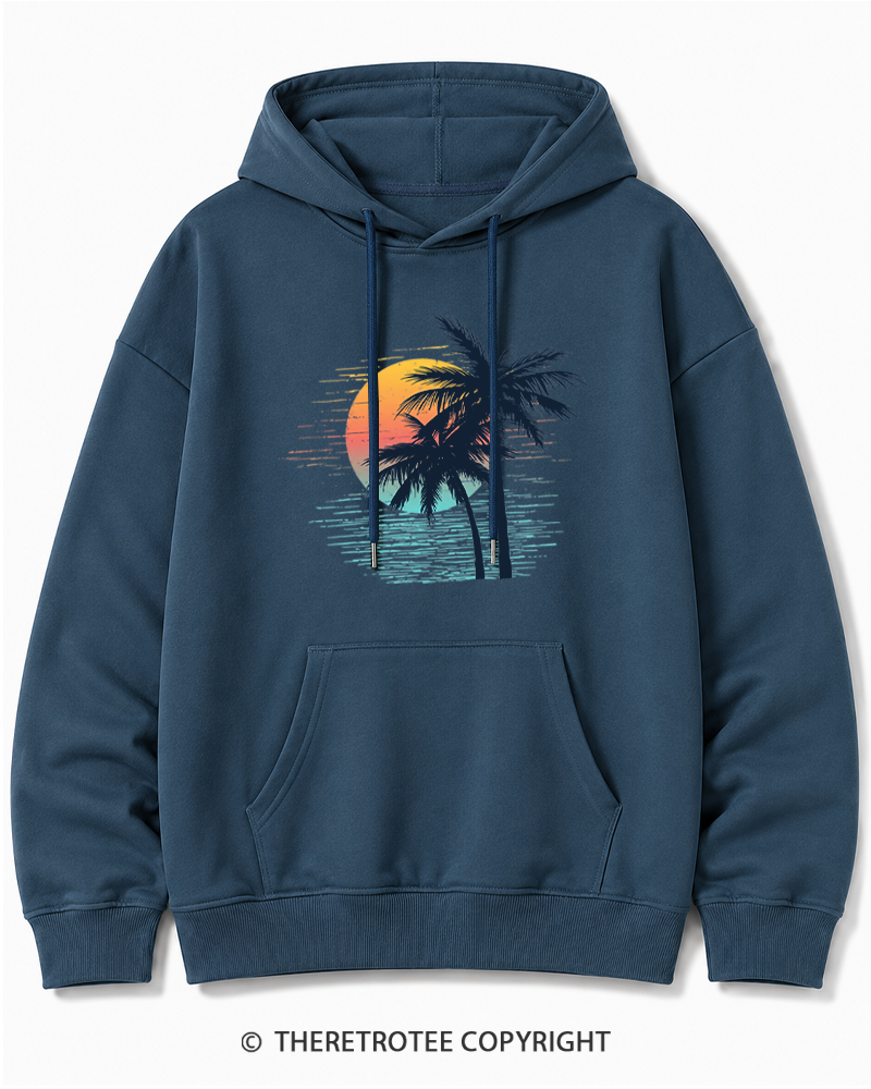 TheRetroTee Tropical Sunset 1970s Cotton Hoodie