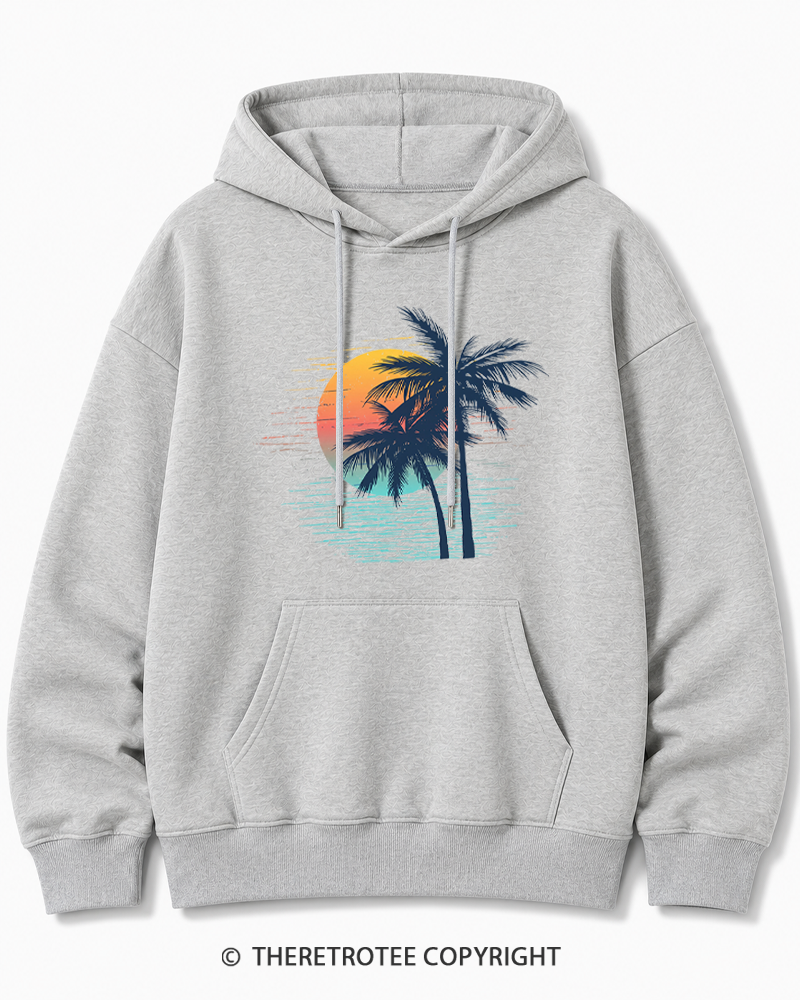 TheRetroTee Tropical Sunset 1970s Cotton Hoodie