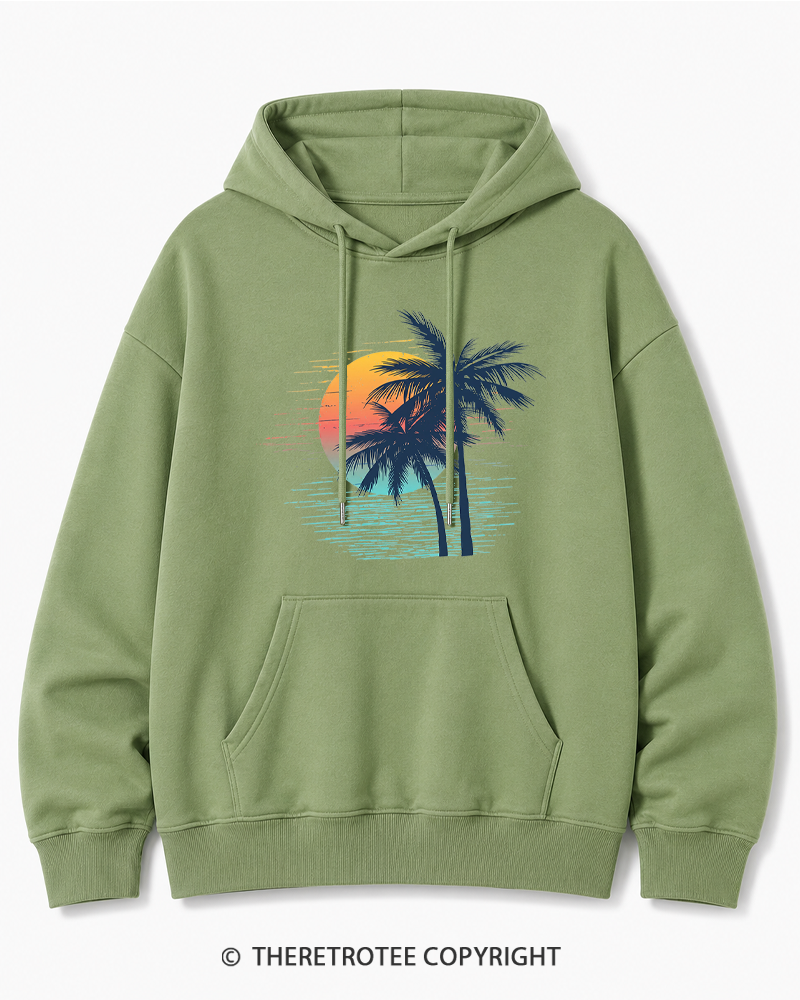 TheRetroTee Tropical Sunset 1970s Cotton Hoodie