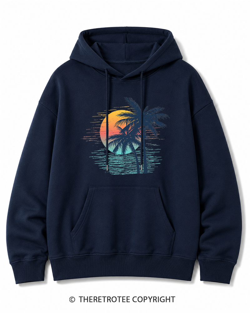 TheRetroTee Tropical Sunset 1970s Cotton Hoodie