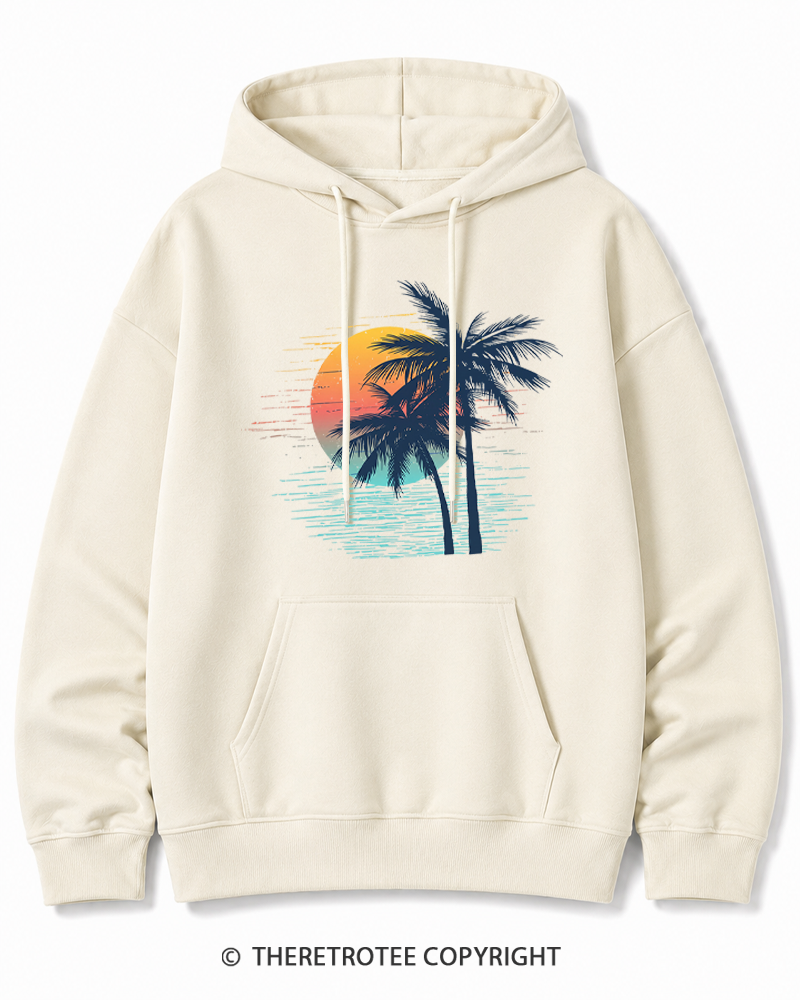 TheRetroTee Tropical Sunset 1970s Cotton Hoodie
