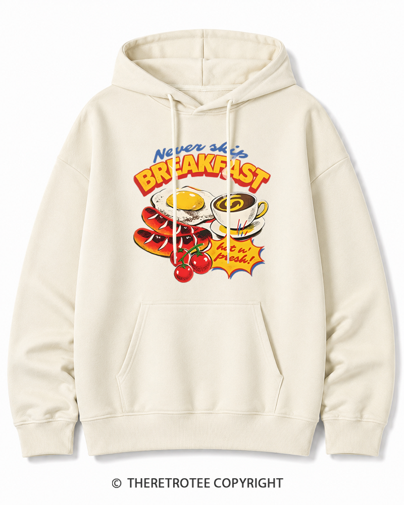 TheRetroTee Never Skip Breakfast 1960s Cotton Hoodie
