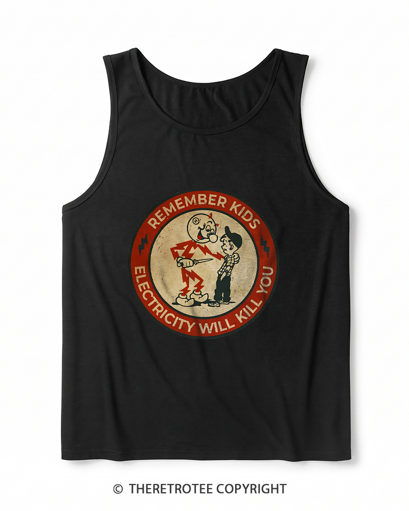 TheRetroTee Electricity Will Kill You Kids 1950s Heather Tank Top