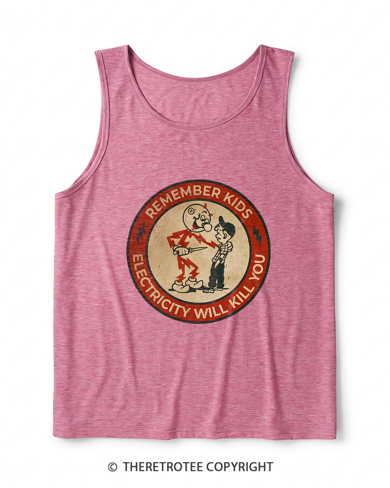 TheRetroTee Electricity Will Kill You Kids 1950s Heather Tank Top