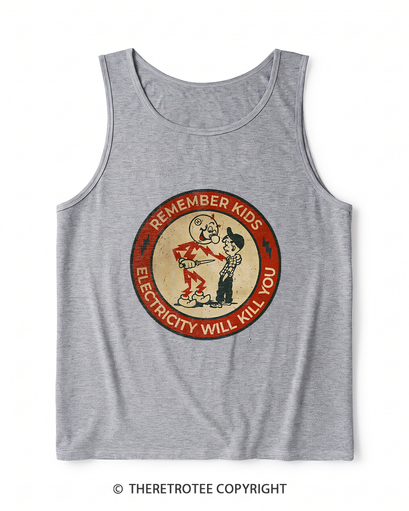 TheRetroTee Electricity Will Kill You Kids 1950s Heather Tank Top