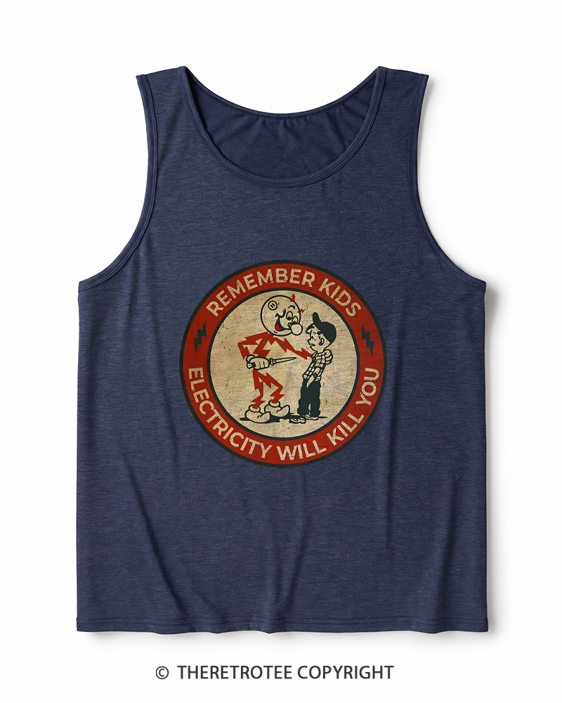 TheRetroTee Electricity Will Kill You Kids 1950s Heather Tank Top