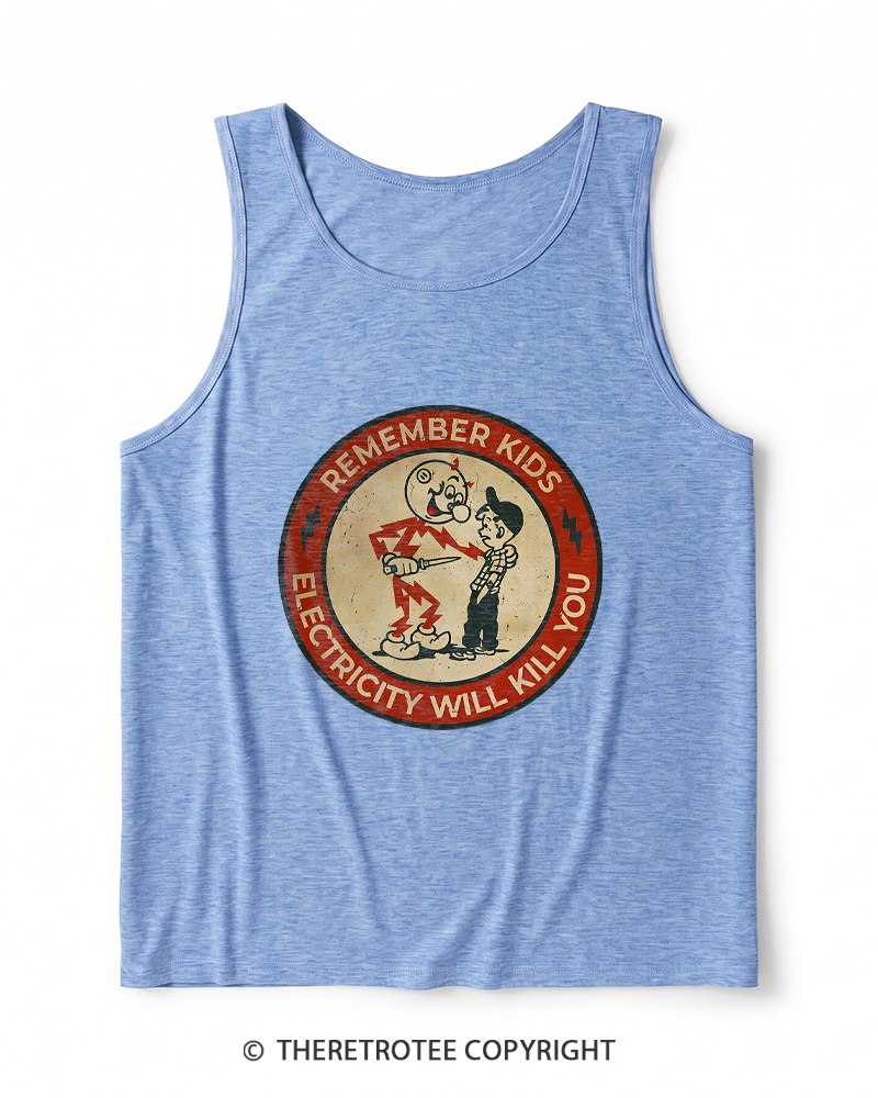 TheRetroTee Electricity Will Kill You Kids 1950s Heather Tank Top