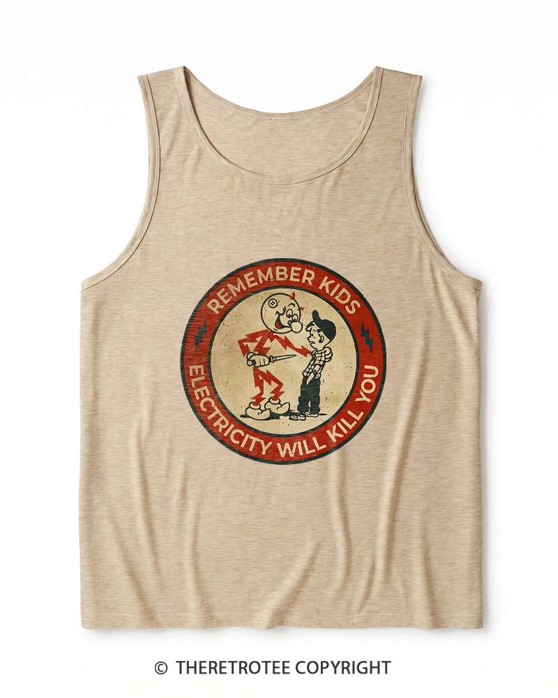 TheRetroTee Electricity Will Kill You Kids 1950s Heather Tank Top